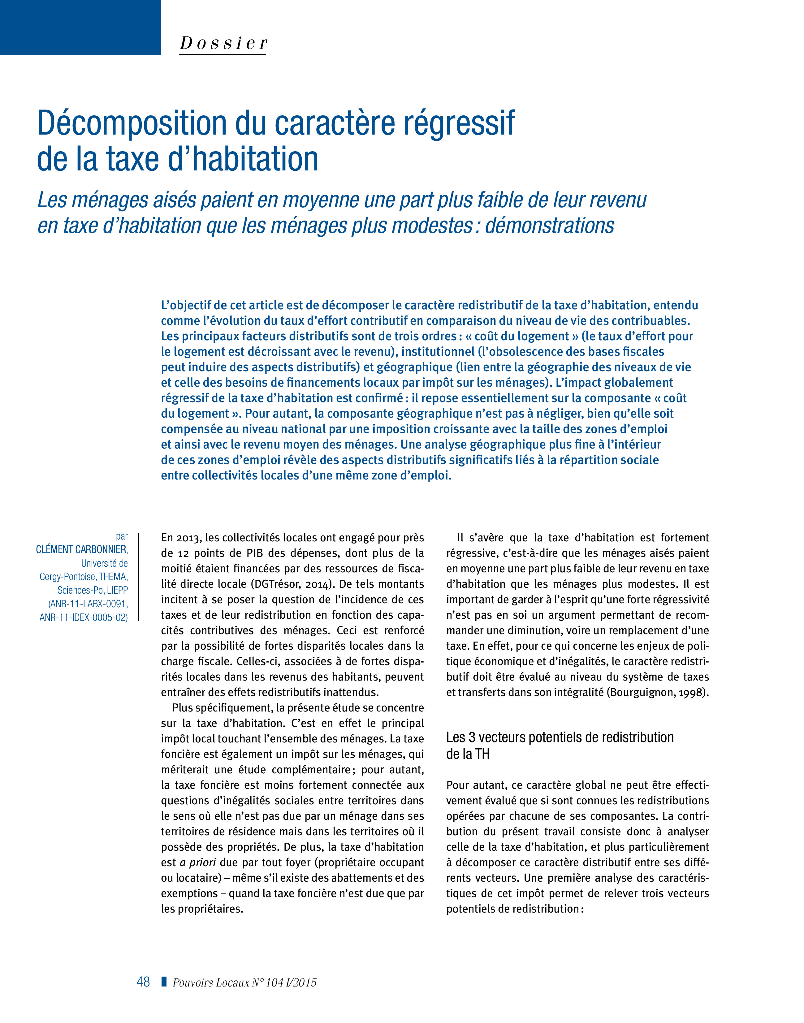 Article : Décomposition du caractère régressif de la taxe d’habitation