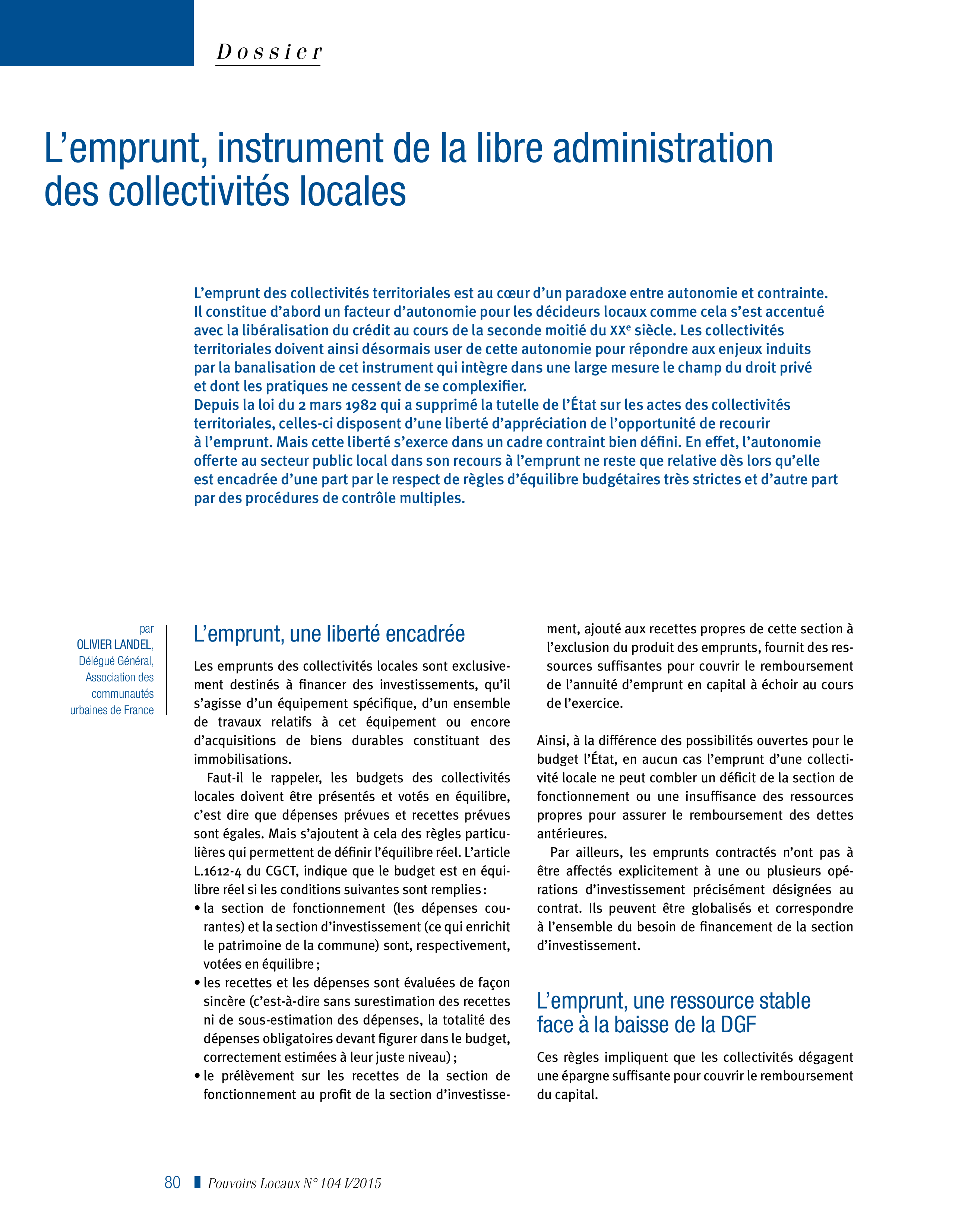 Article : L’emprunt, instrument de la libre administration des collectivités locales