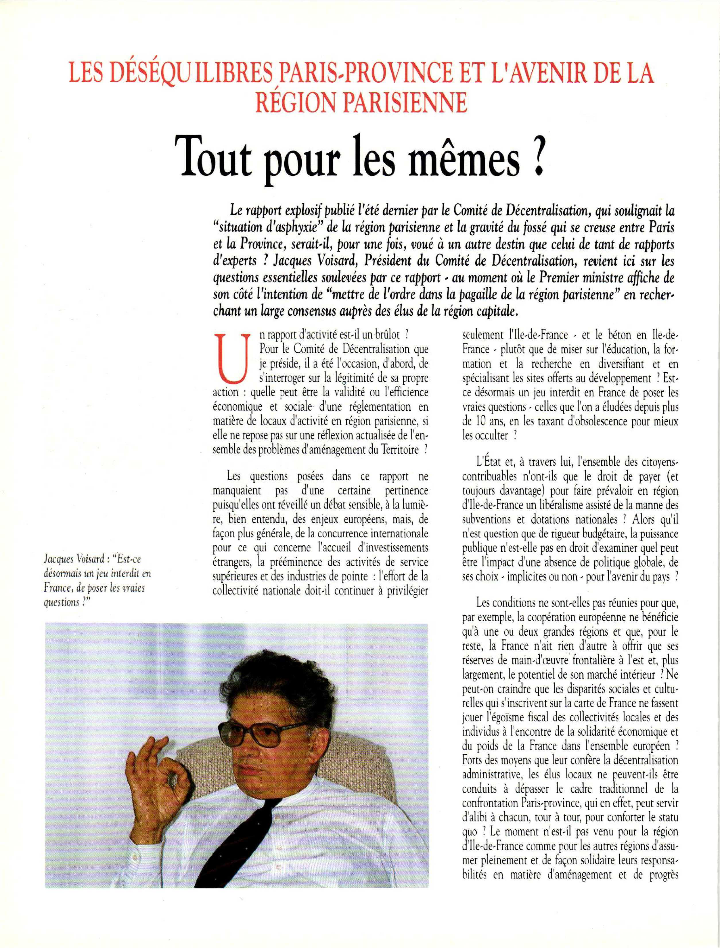 Article :  Les déséquilibres Paris-province et l’avenir de la région parisienne