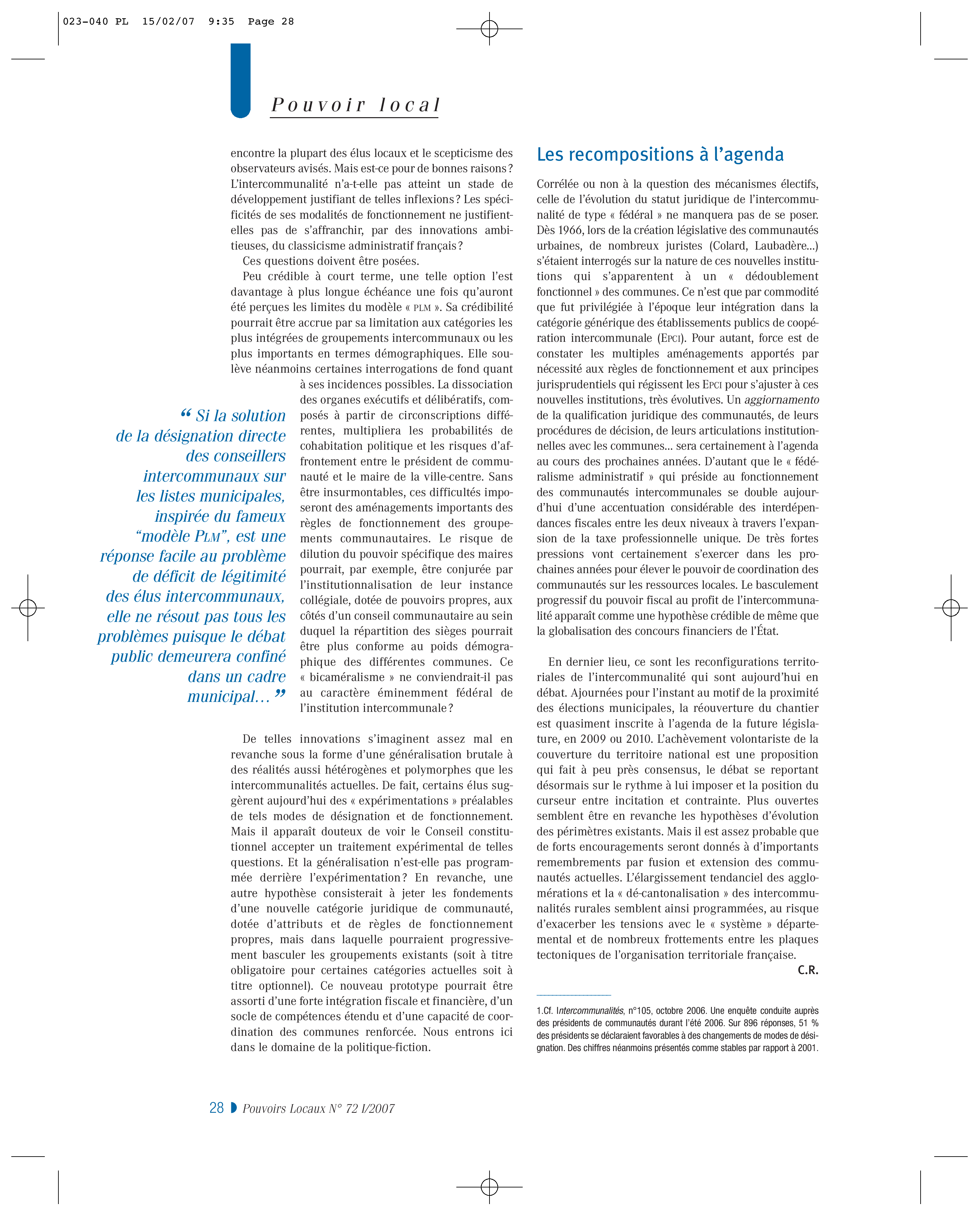 Article : « Il faut revoir la distribution des responsabilités au sein du »couple « communes-communautés… »