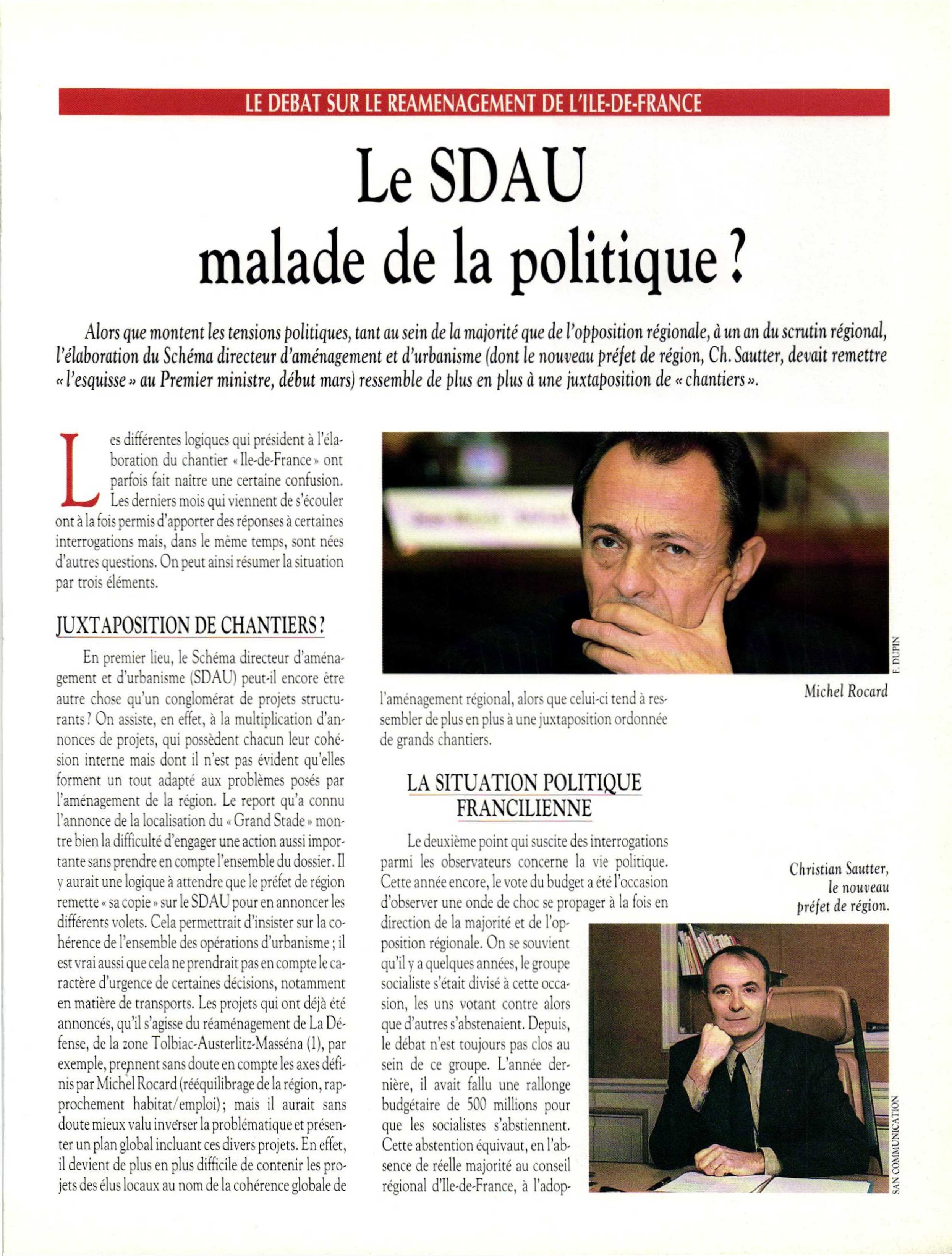 Article : Le SDAU, malade de la politique