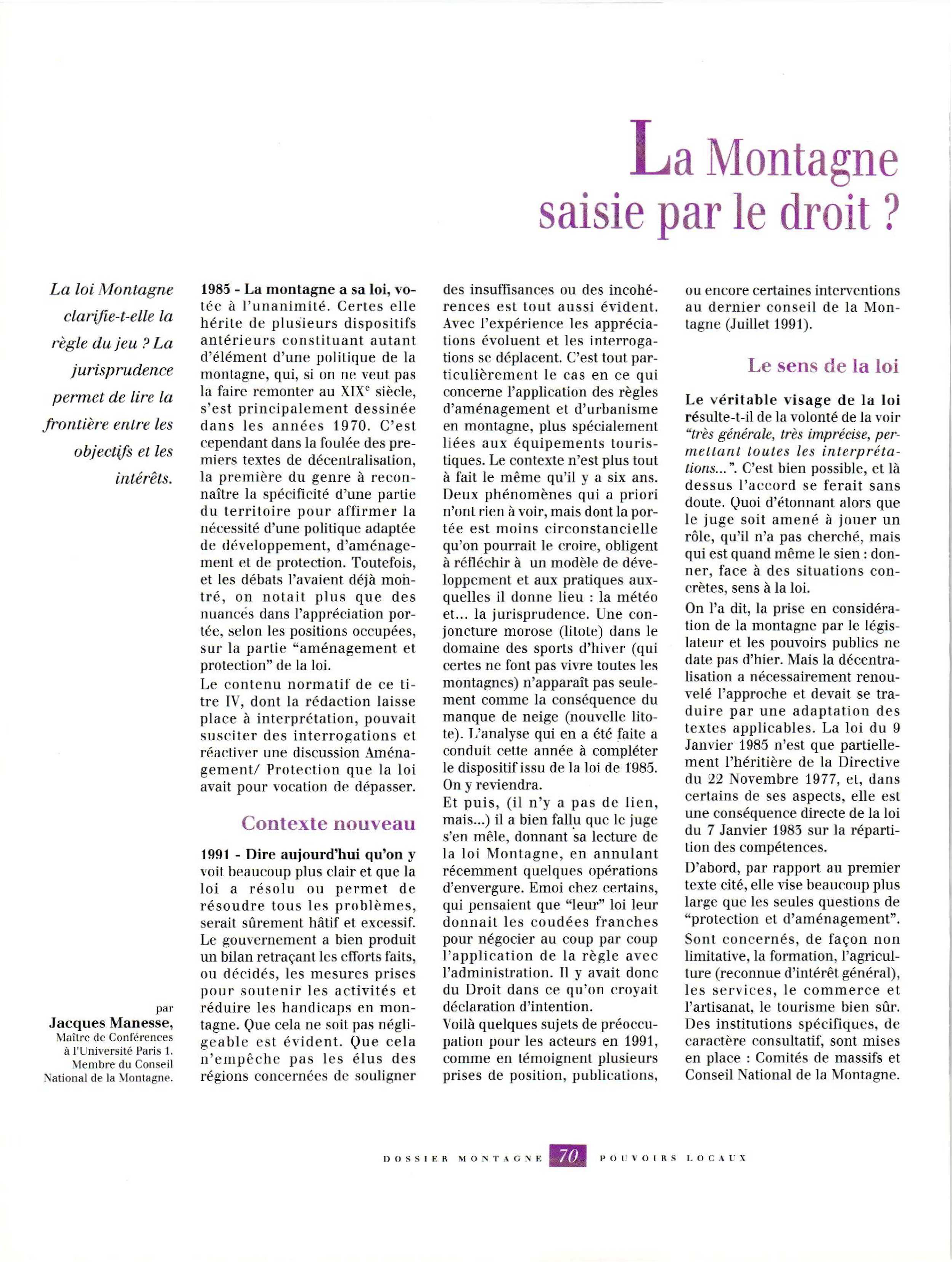 Article : La Montagne saisie par le droit ?