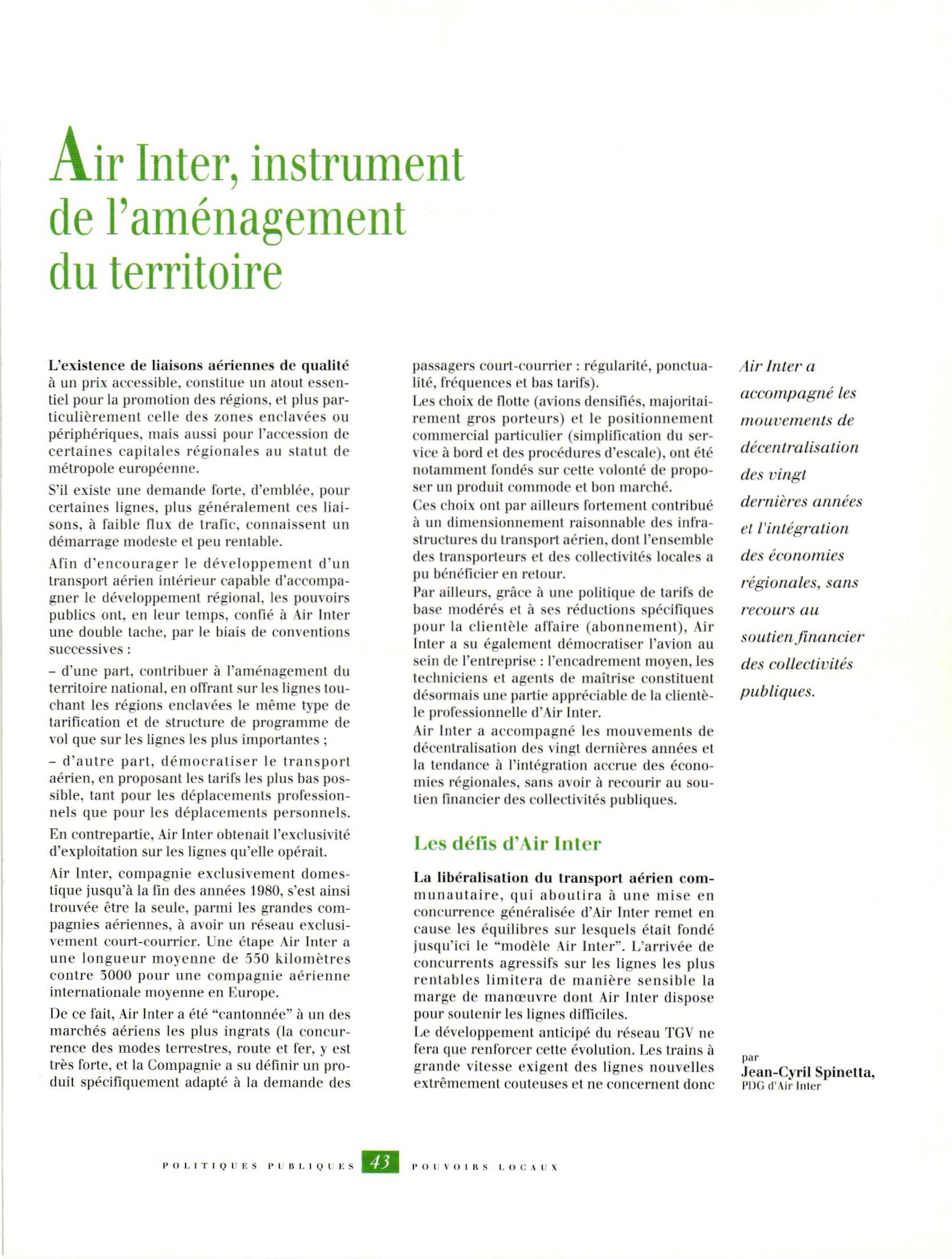 Article : Air Inter, instrument de l’aménagement du territoire