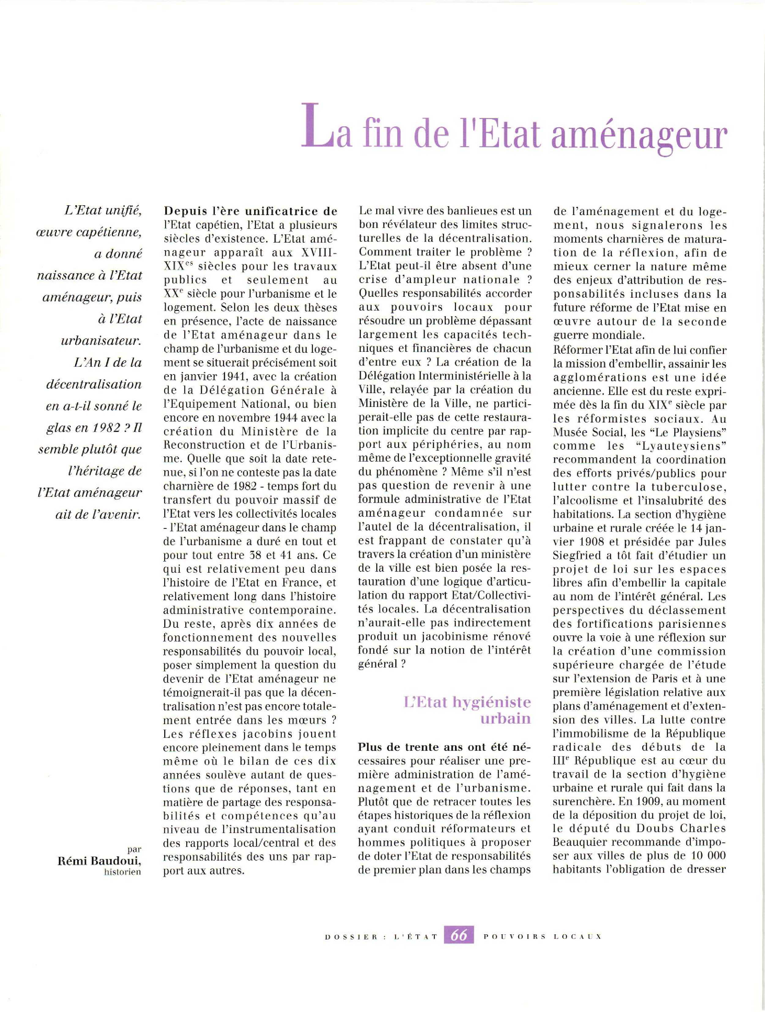 Article :  La fin de l’état aménageur