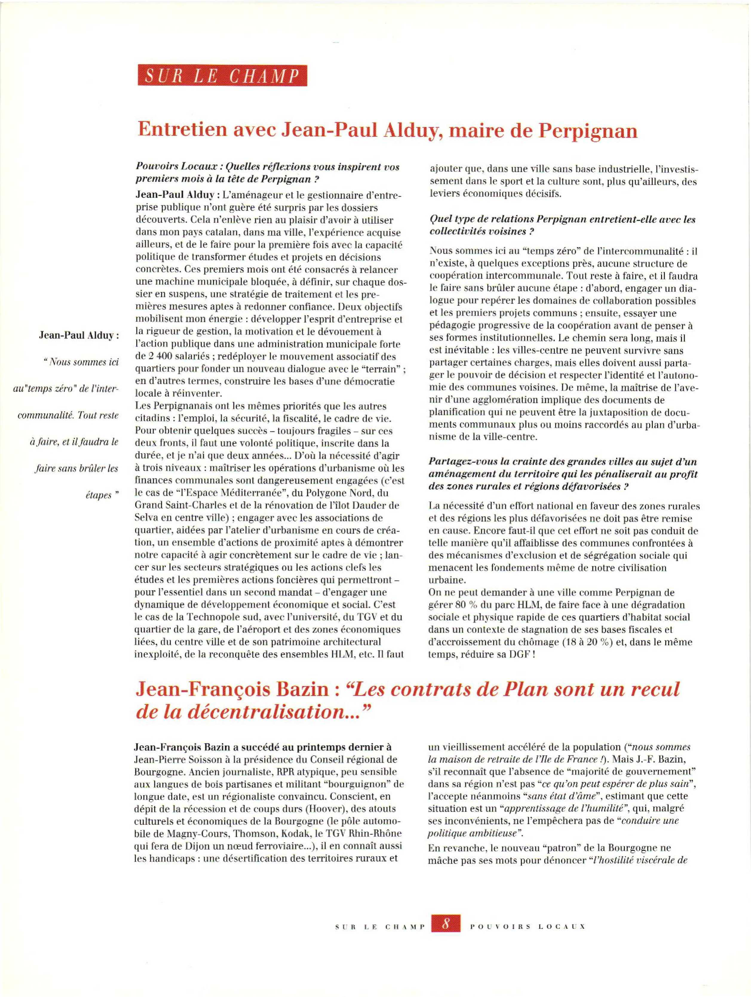 Article :  Contrats de Plan. Entretien avec Bazin J.-F.