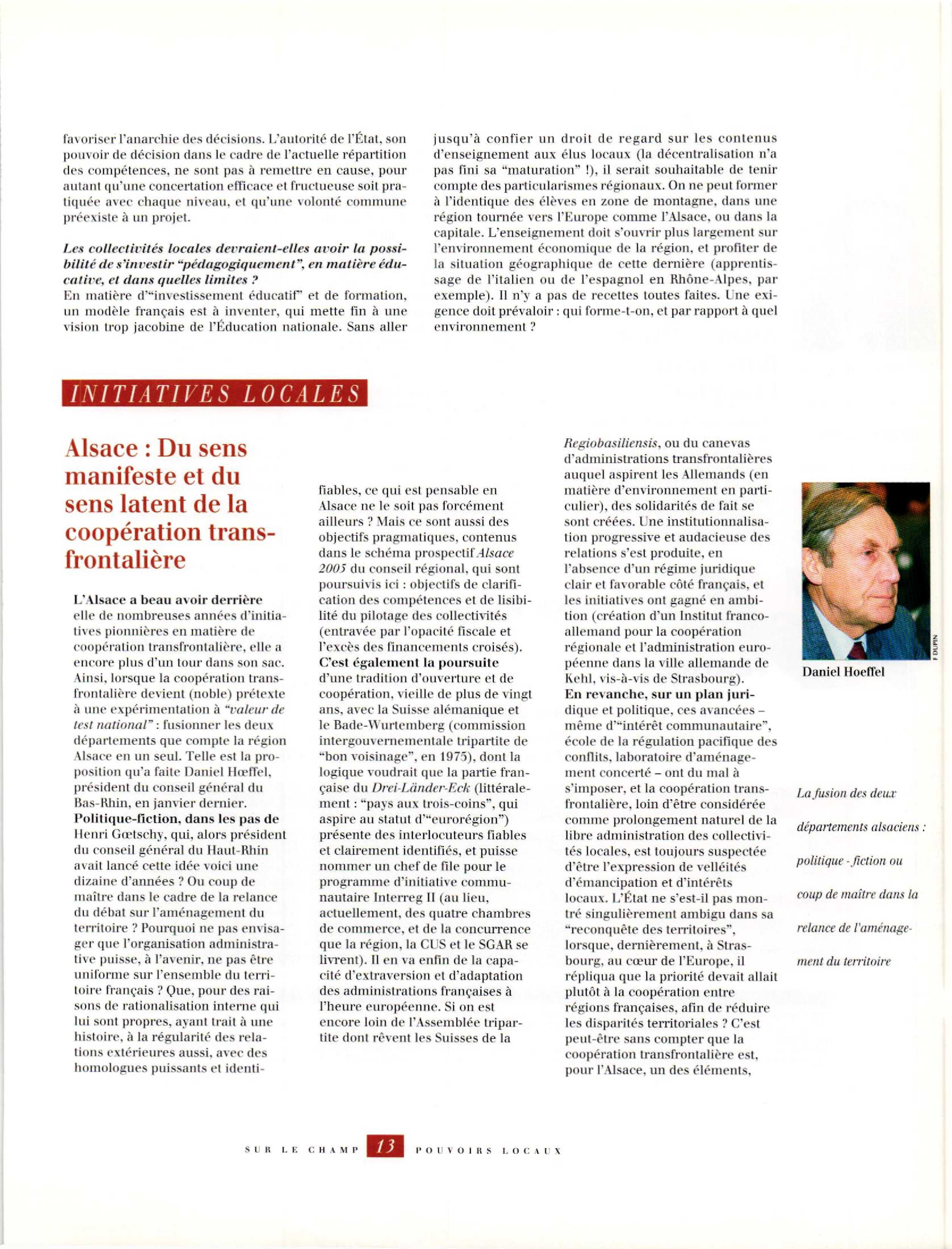 Article : Alsace : sens manifeste et sens latent de la coopération transfrontalière