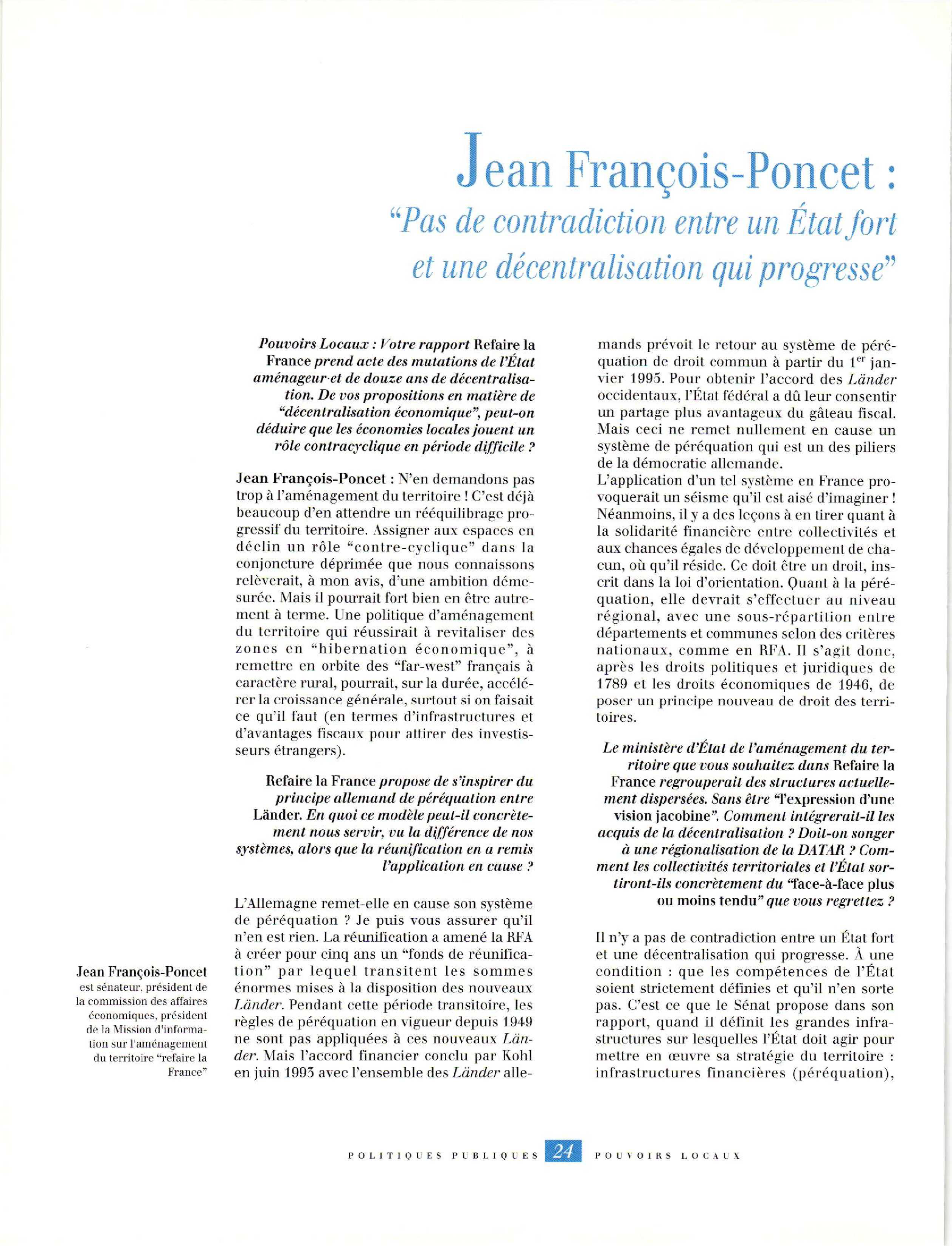 Article : Entretien avec François-Poncet J.