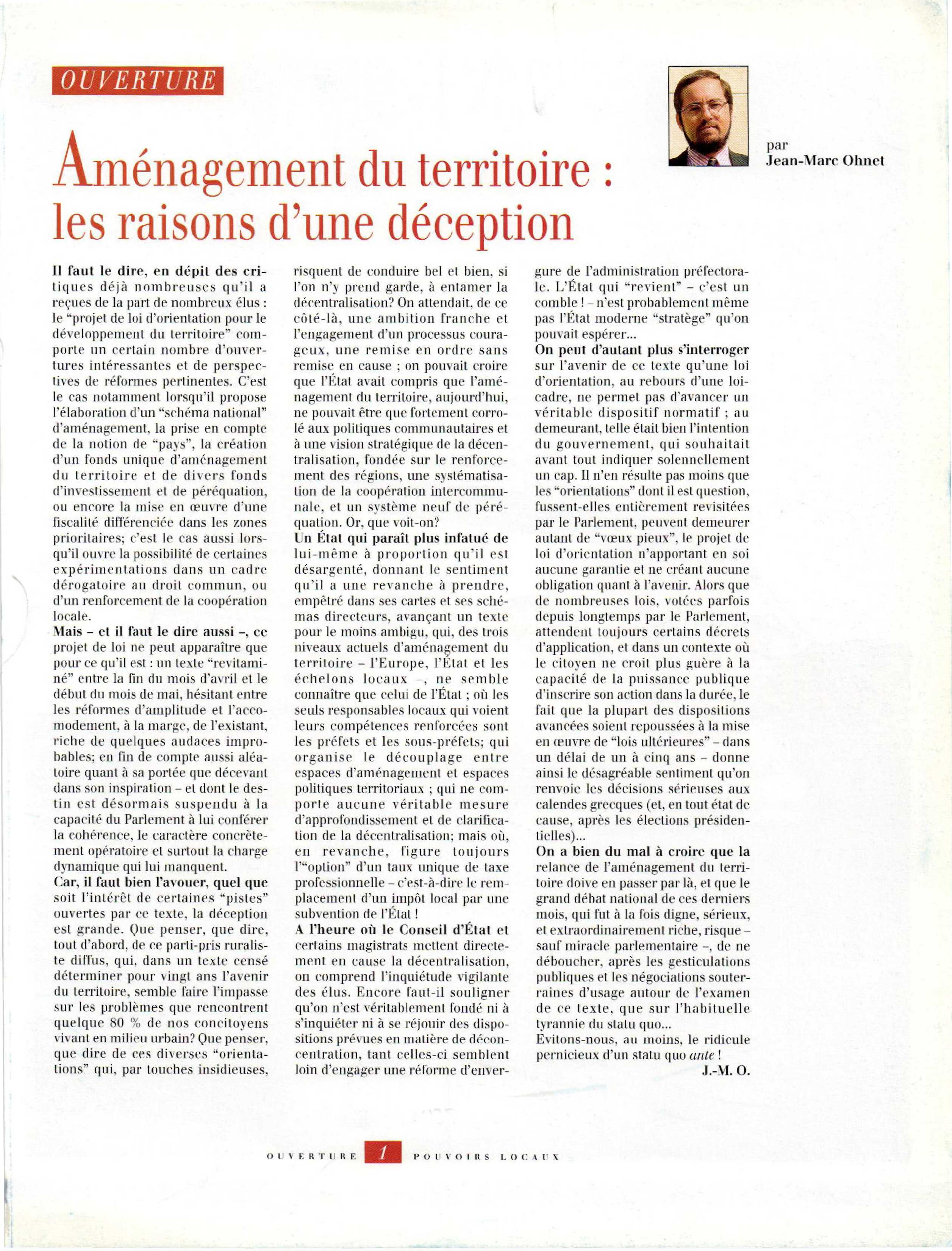 Article : Aménagement du territoire : les raisons d’une déception