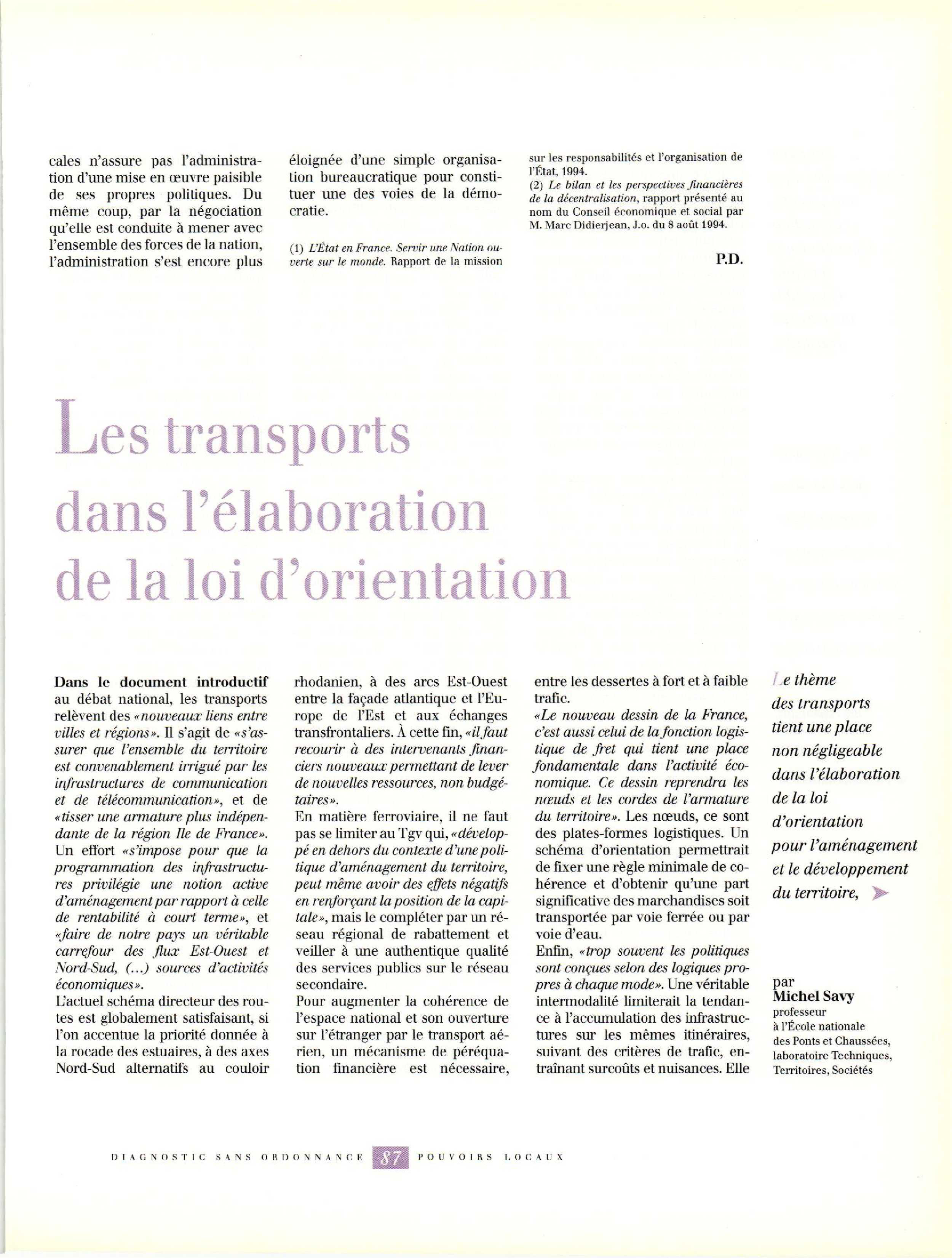 Article : Les transports dans l’élaboration de la loi d’orientation