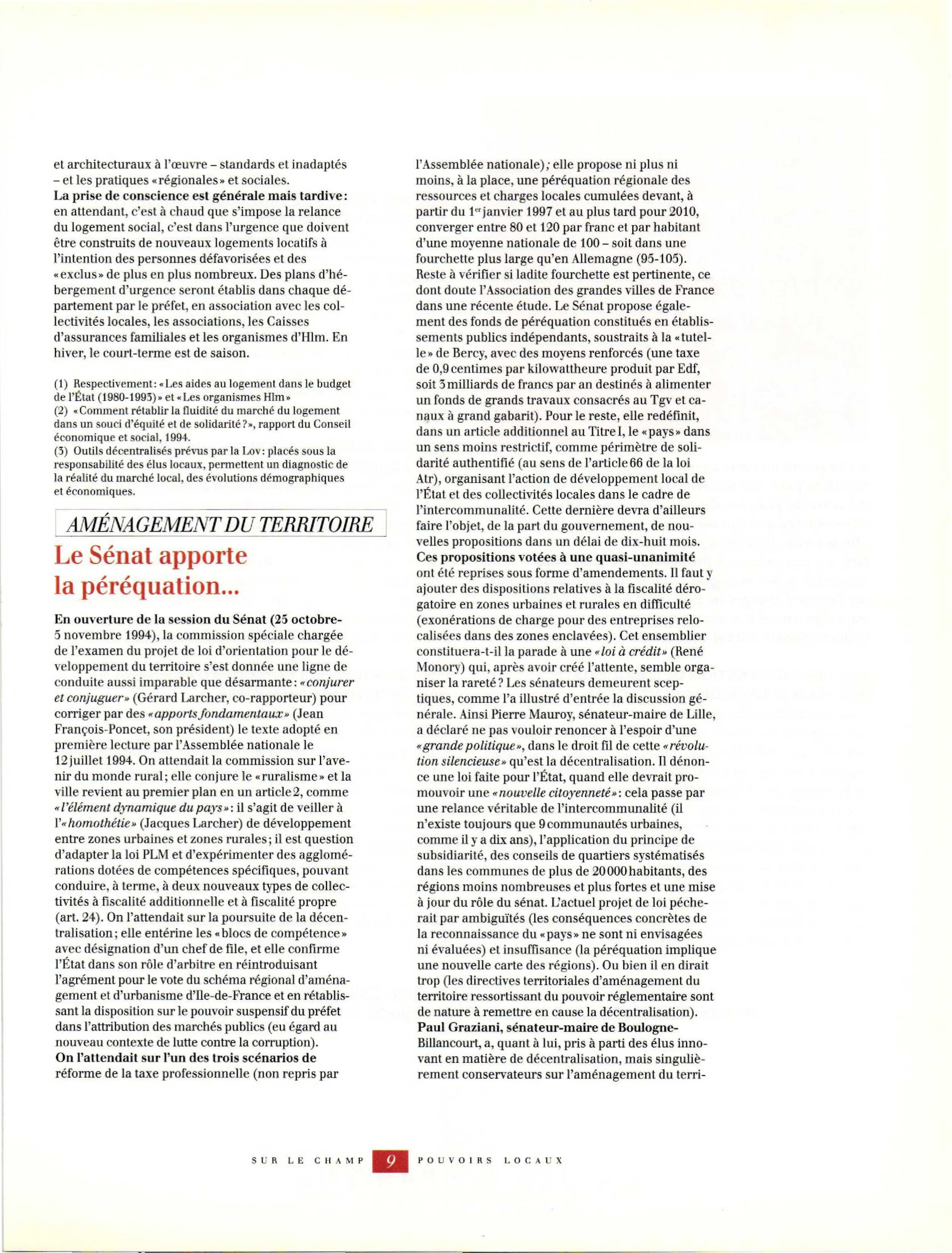 Article : Le Sénat apporte la péréquation...