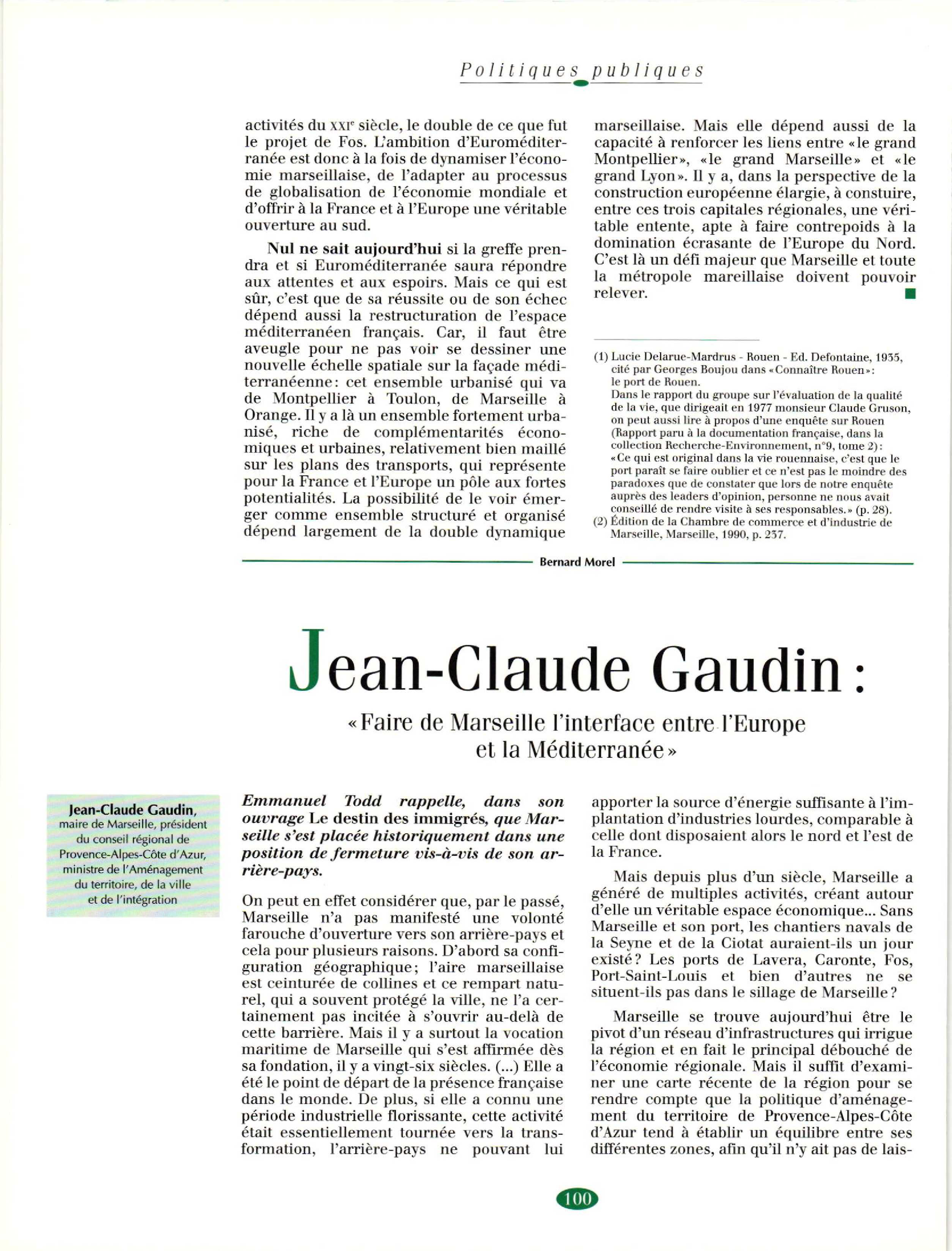 Article : Entretien avec Gaudin Jean-Claude