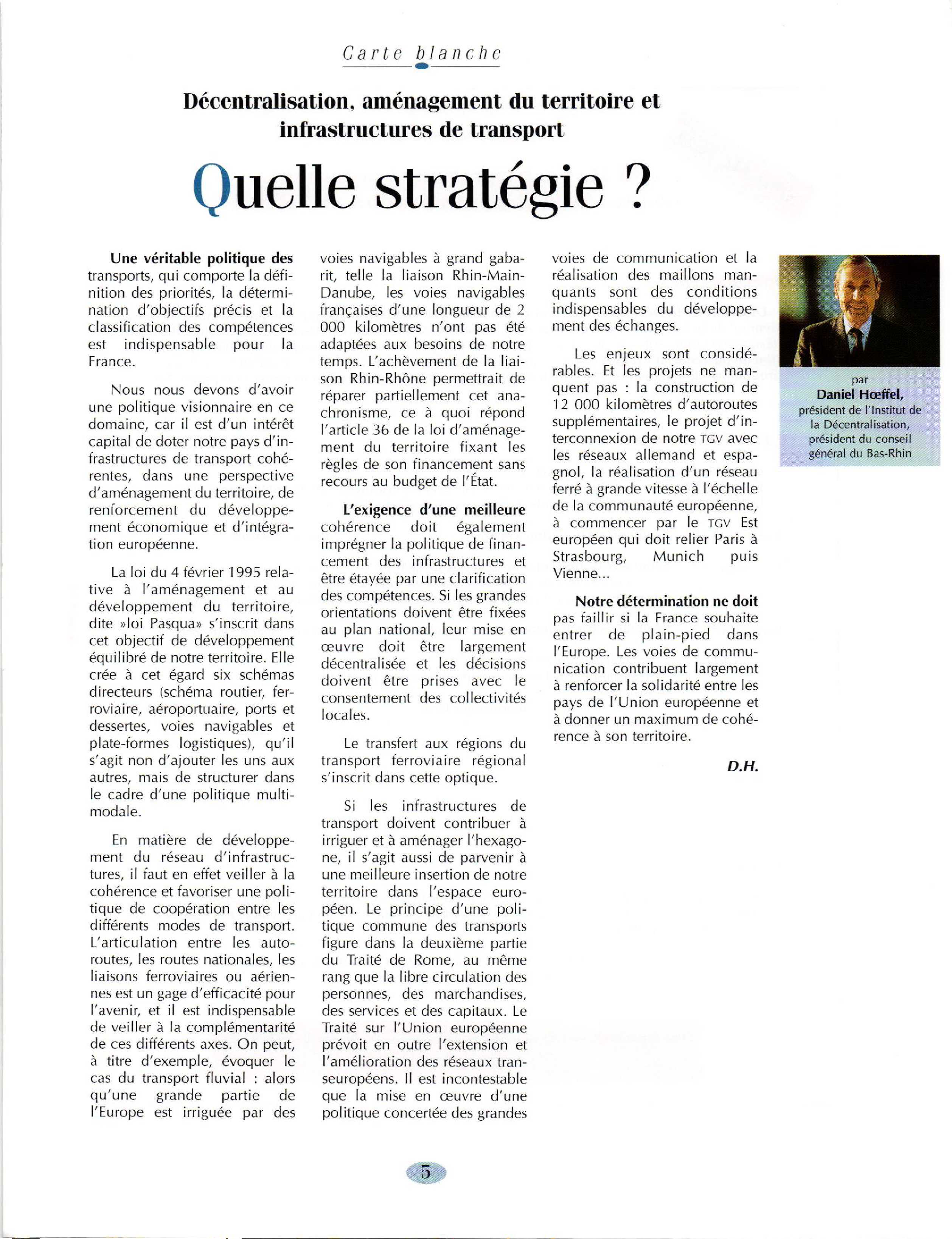 Article : Décentralisation, aménagement du territoire et infrastructures de transport : quelle stratégie ?