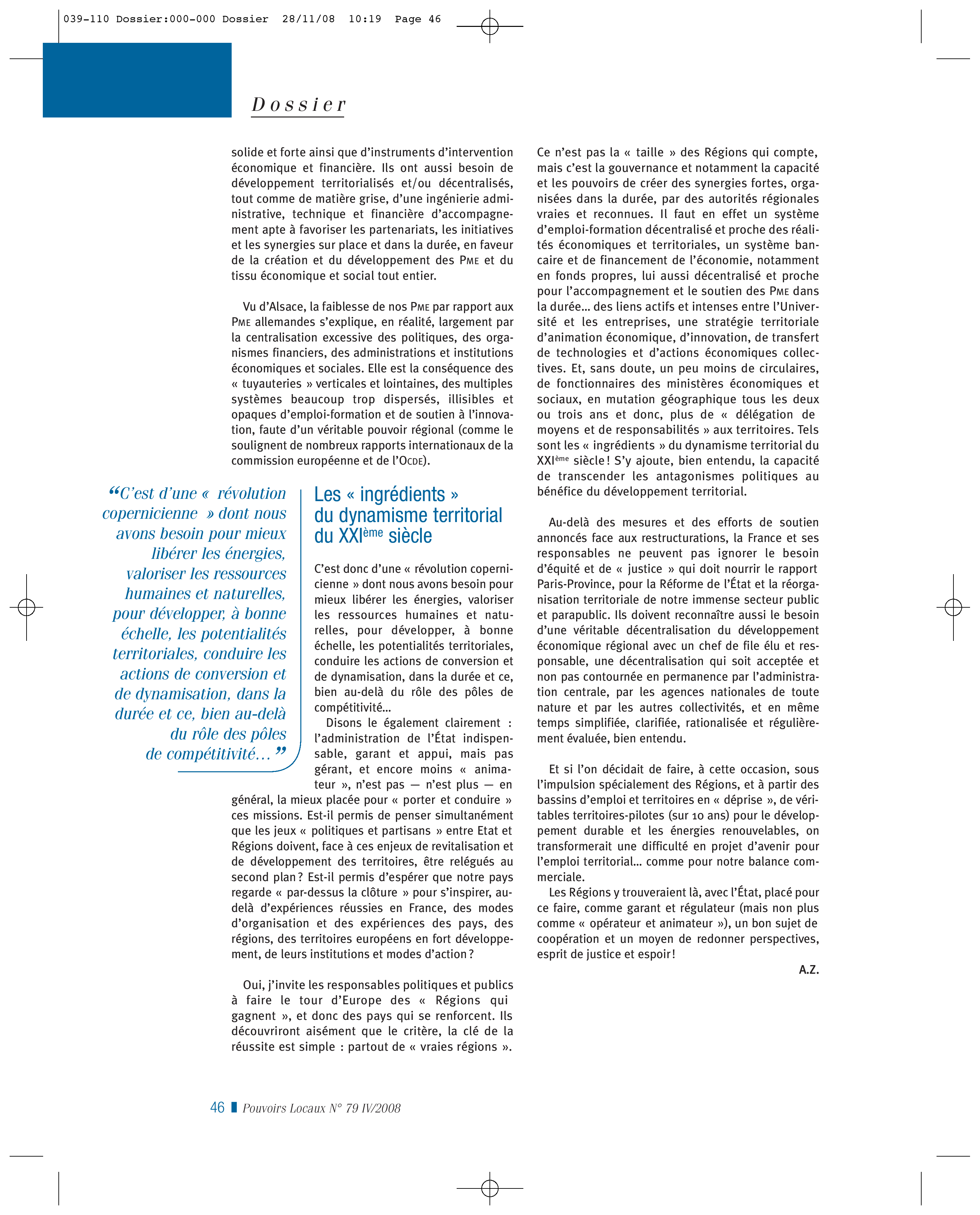 Article : Nous ne ferons pas en effet l’économie du territoire