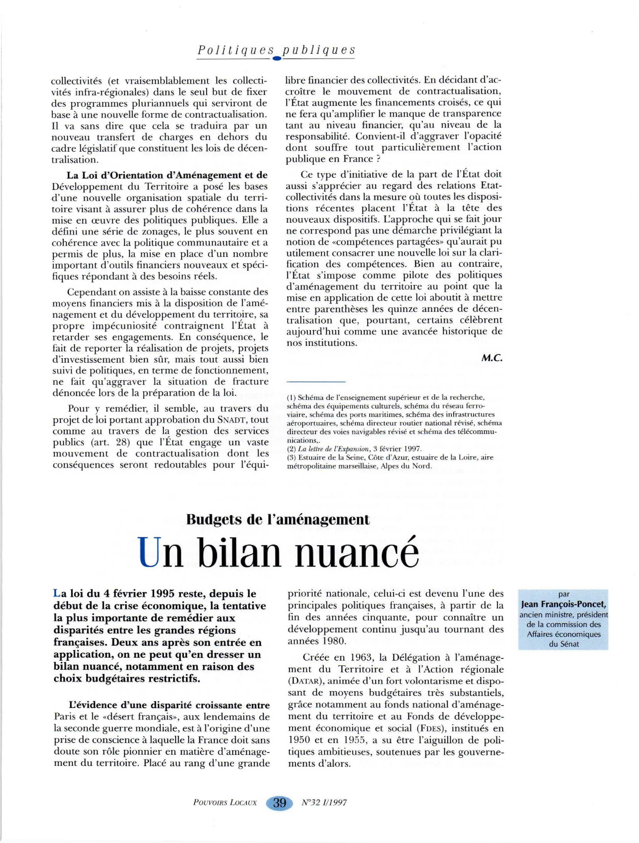 Article : Budgets de l’aménagement - Un bilan nuancé