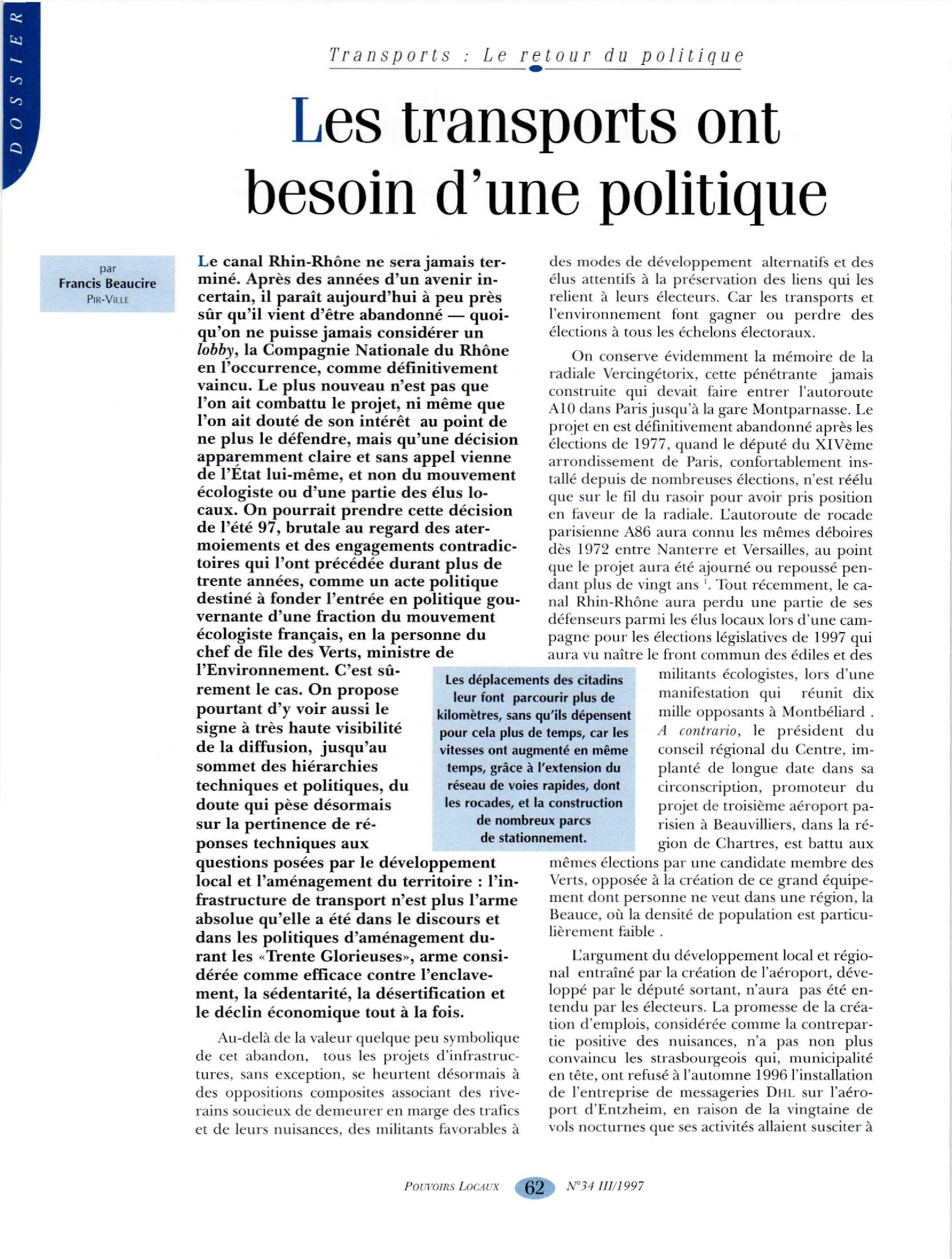 Article : Les transports ont besoin d’une politique