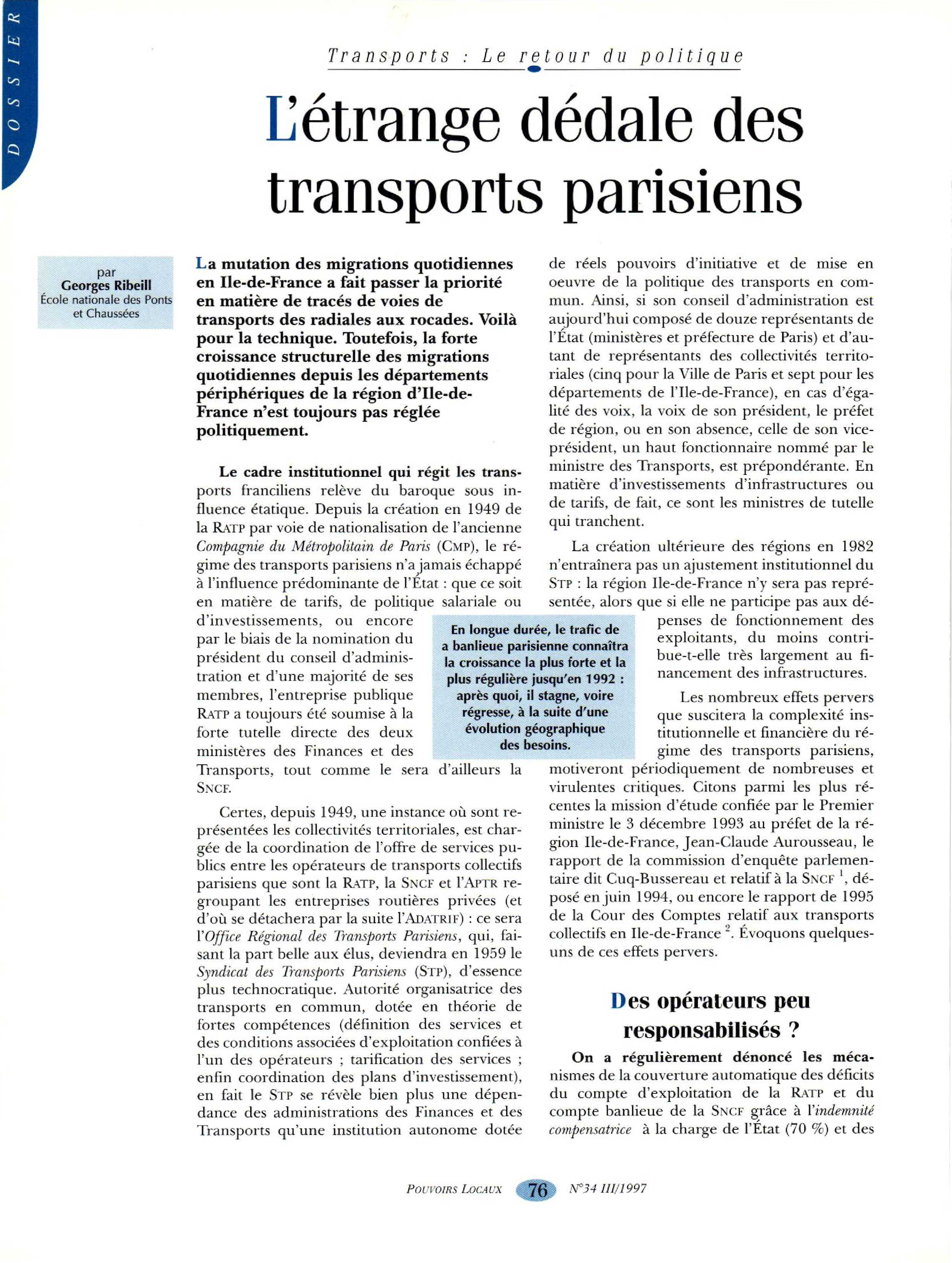 Article : L’étrange dédale des transports parisiens