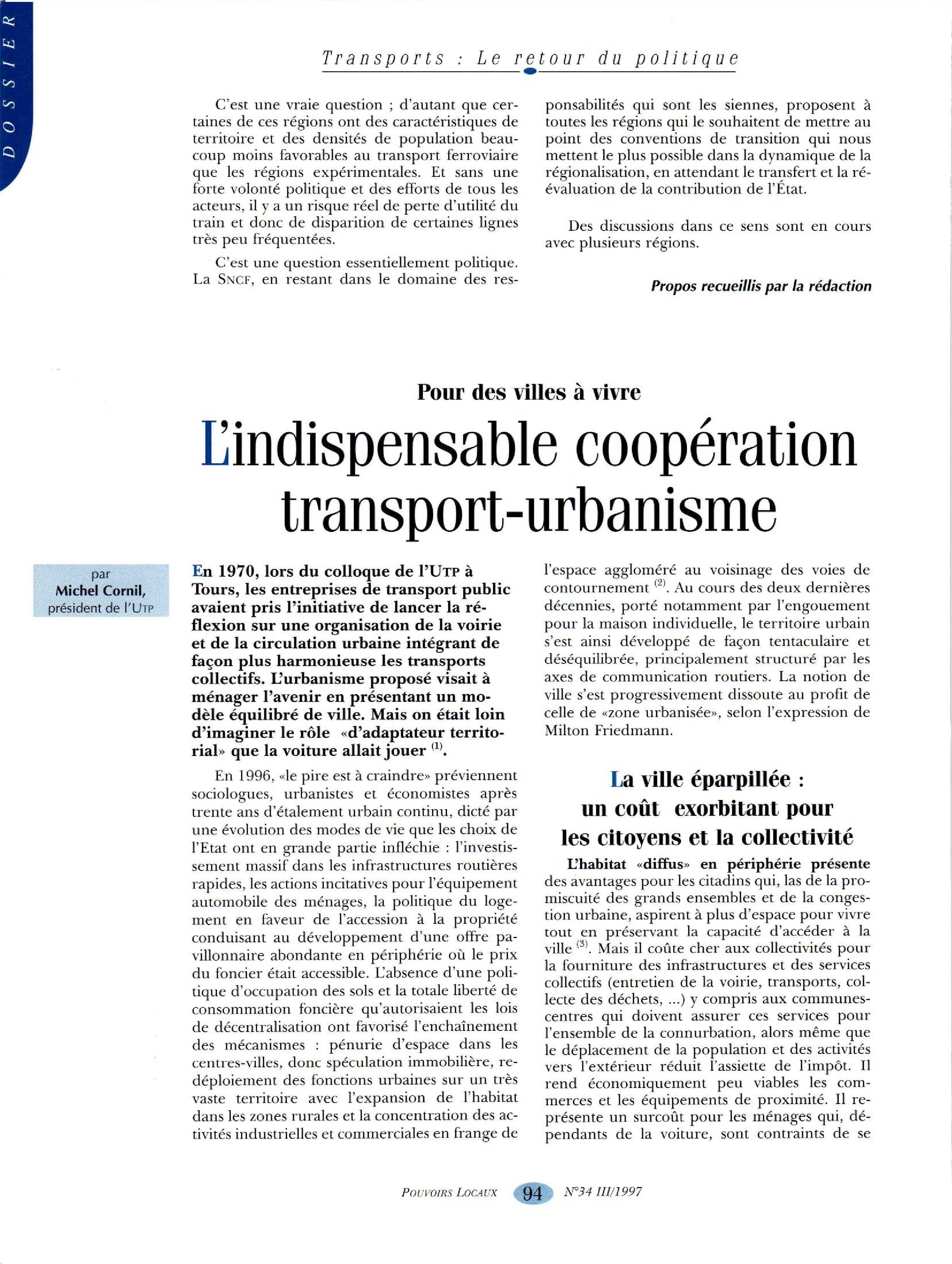 Article : L’indispensable coopération transport-urbanisme