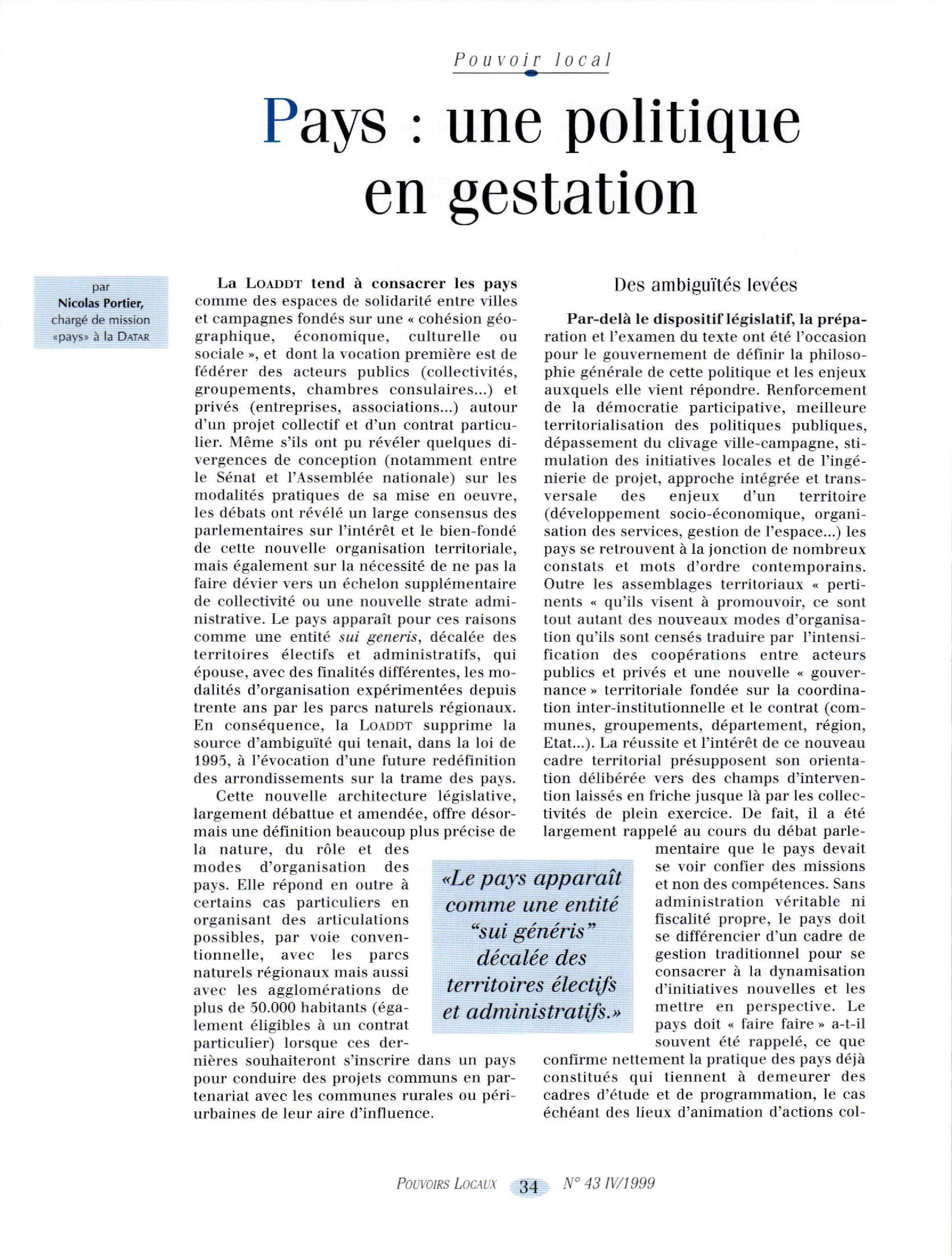 Article : « Pays » : une politique en gestation
