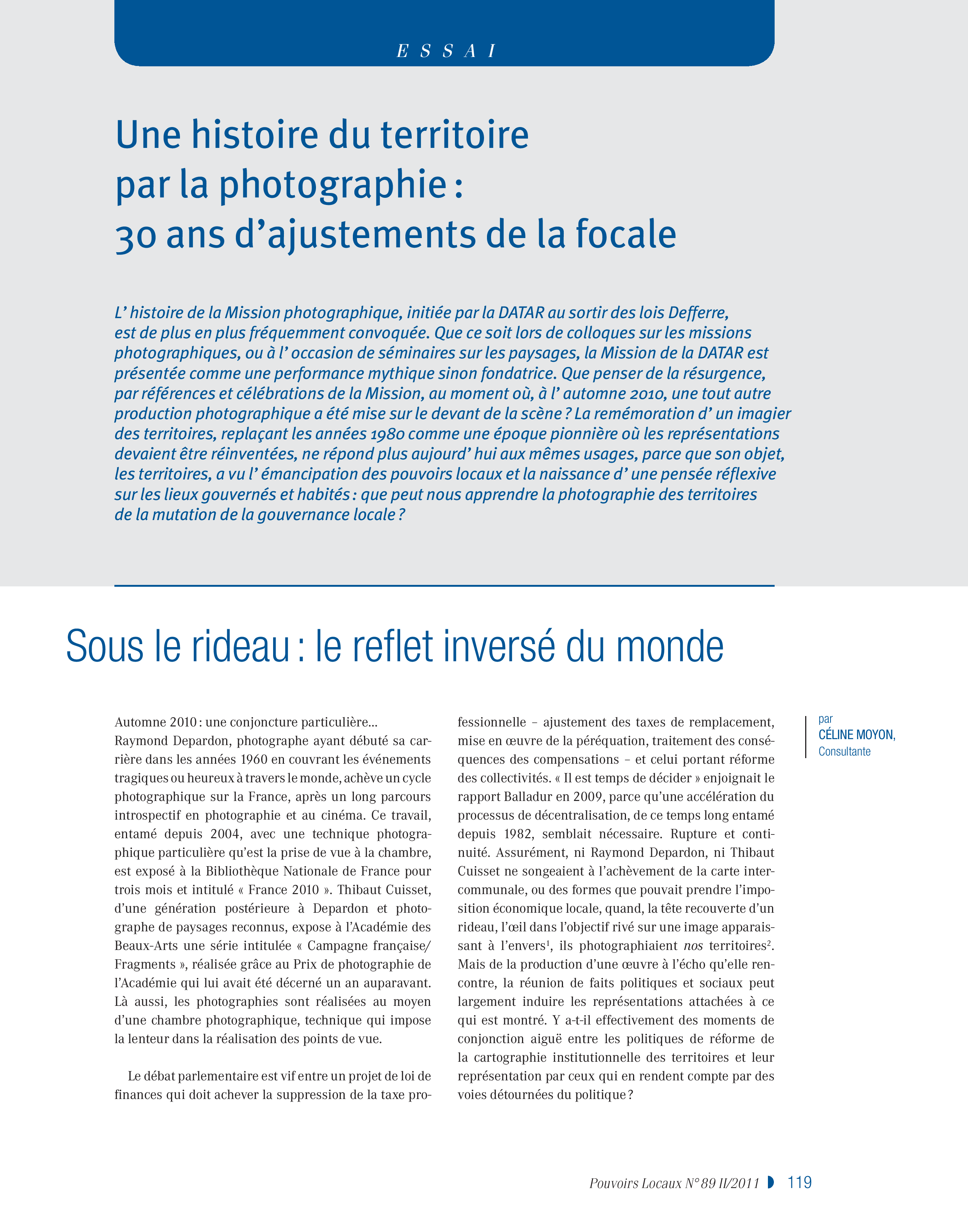 Article : Une histoire du territoire par la photographie : 30 ans d’ajustements de la focale