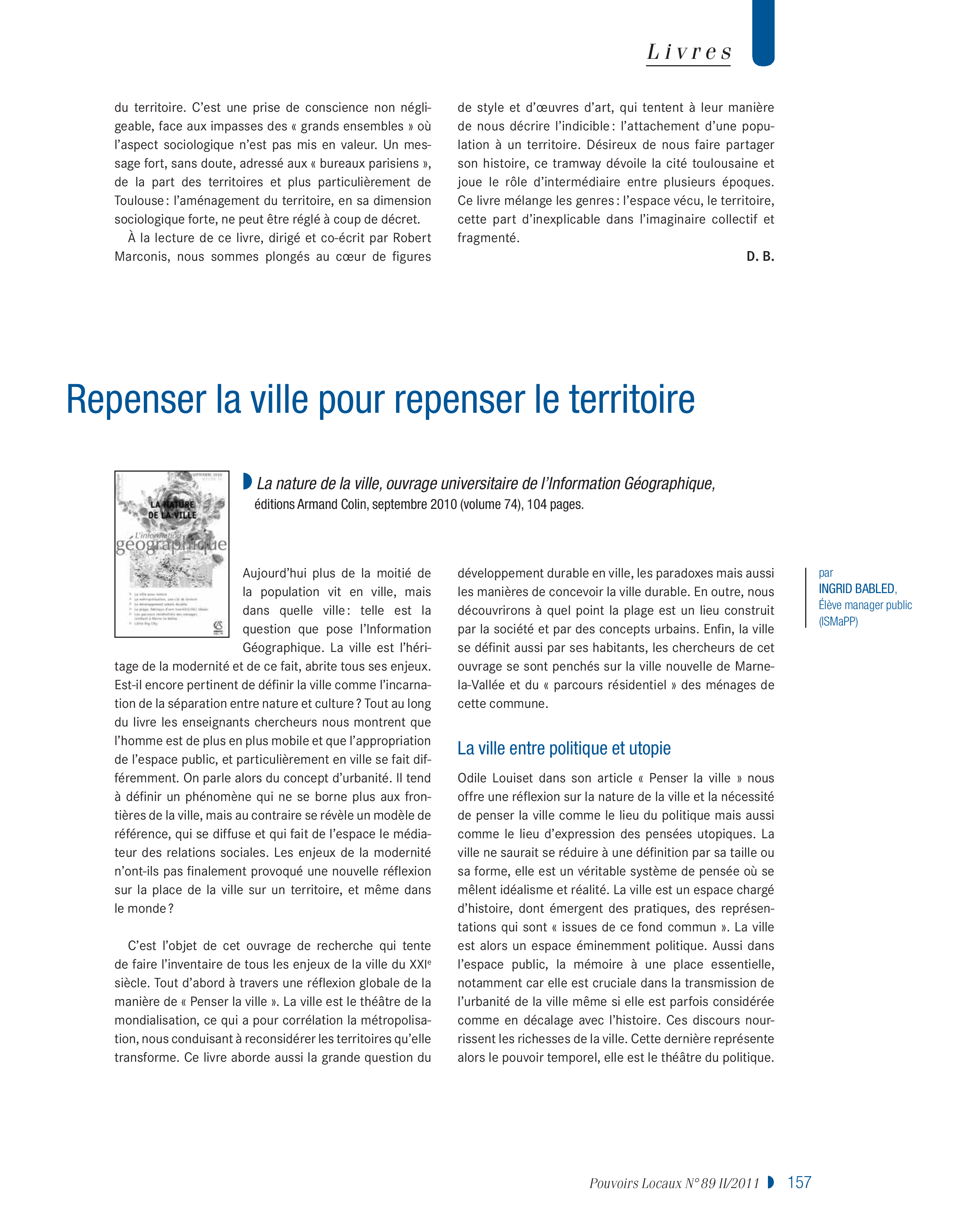 Article : Repenser la ville pour repenser le territoire
