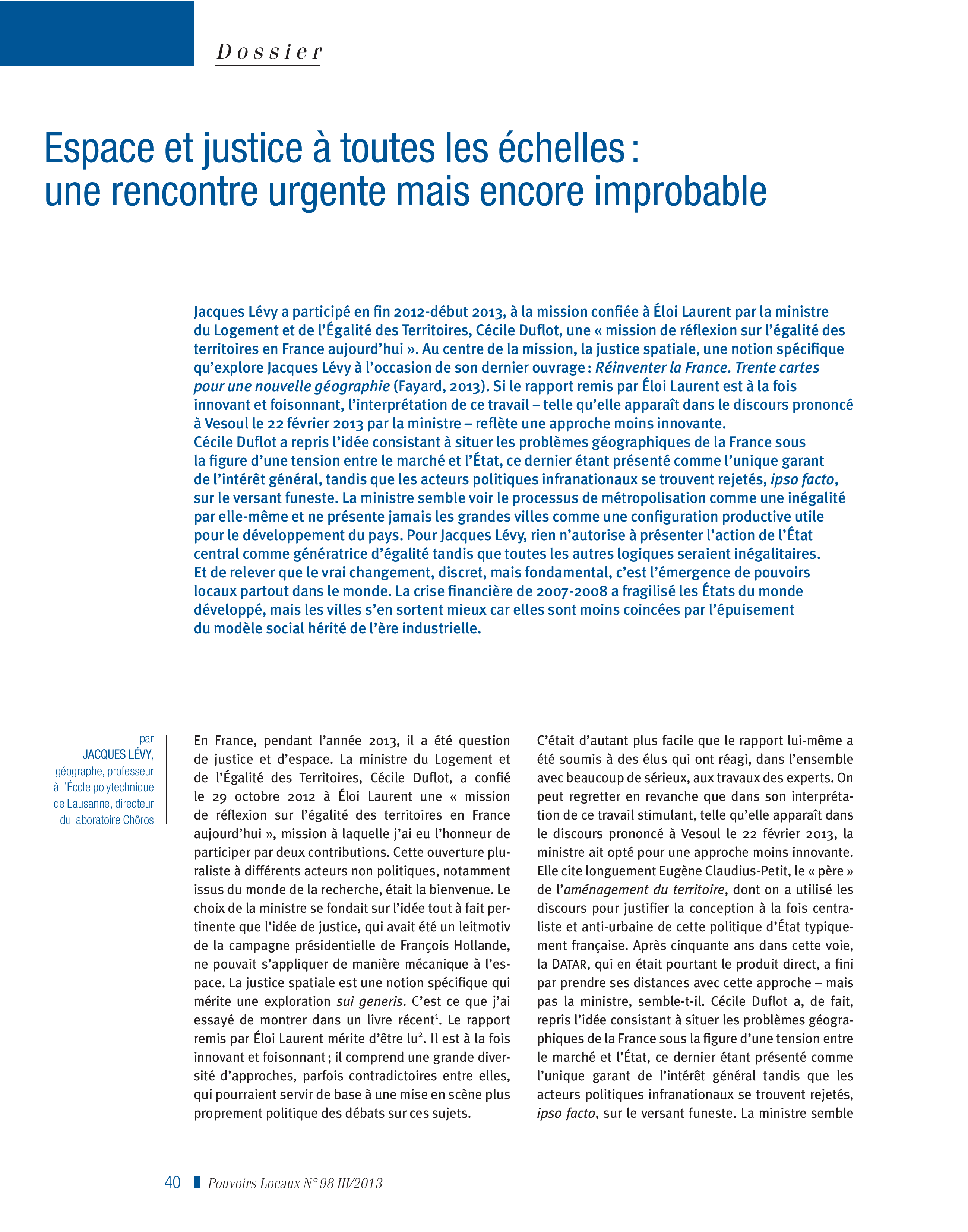 Article : Espace et justice à toutes les échelles : une rencontre urgente mais encore improbable
