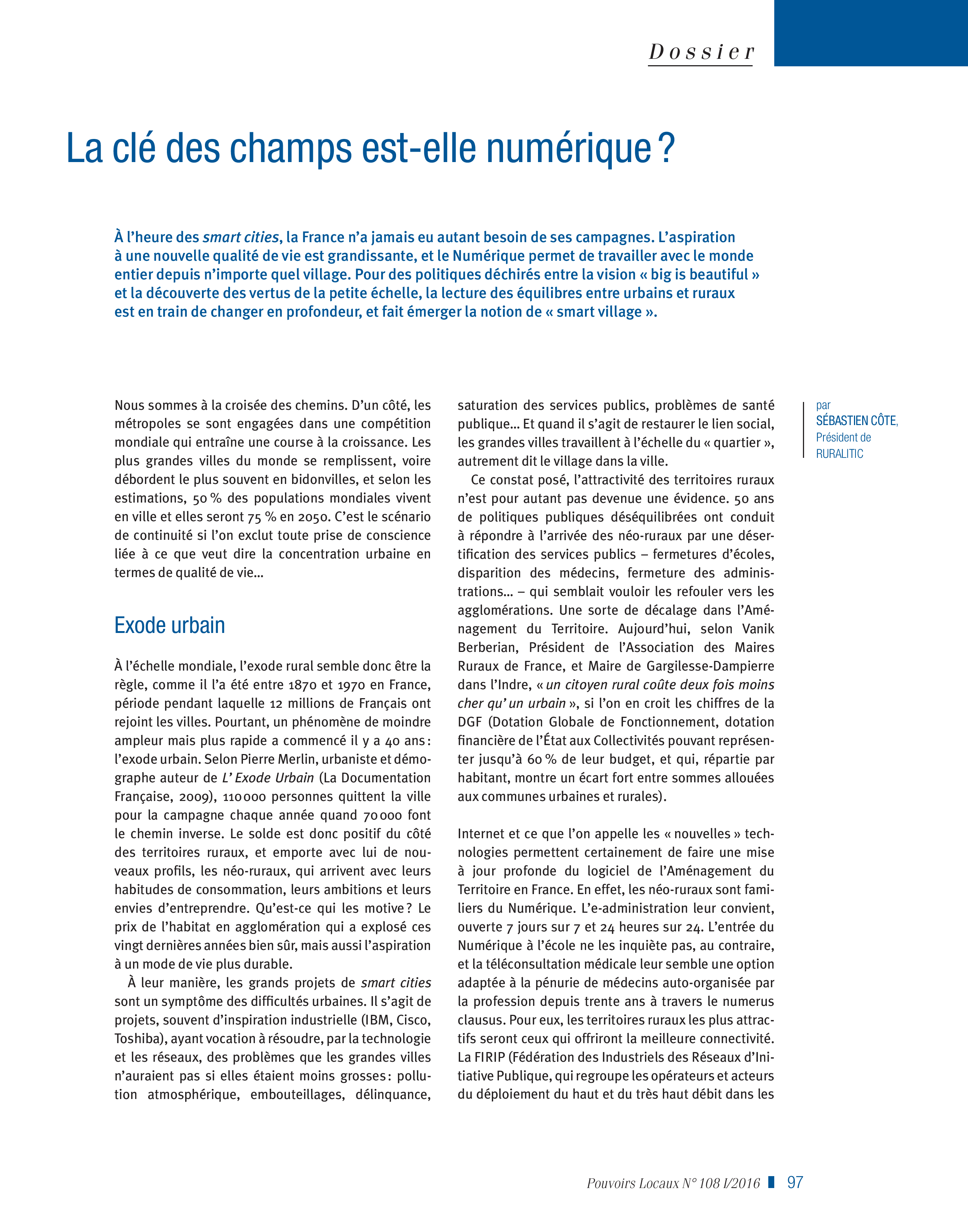 Article : La clé des champs est-elle numérique ?