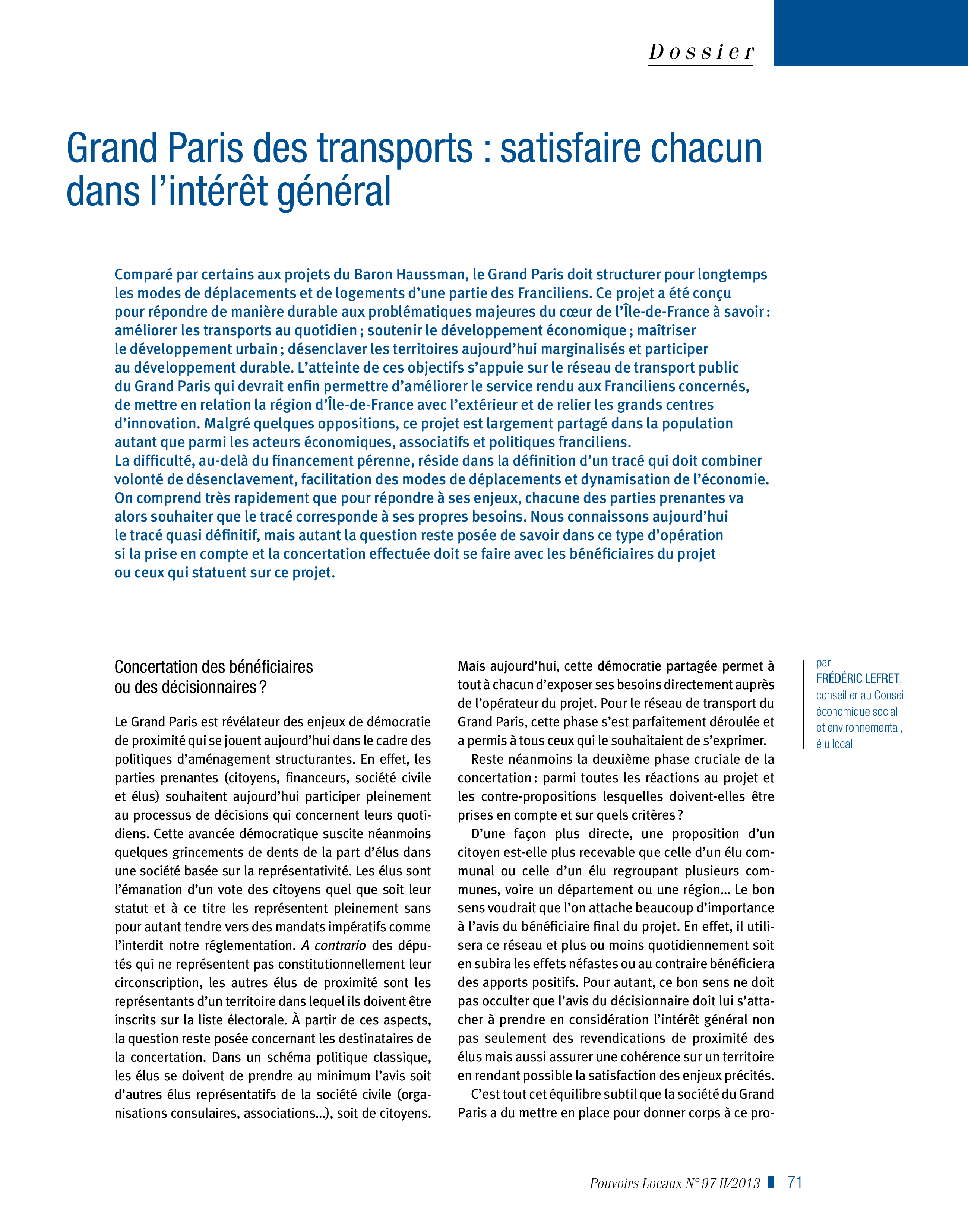 Article : Grand Paris des transports : satisfaire chacun dans l’intérêt général