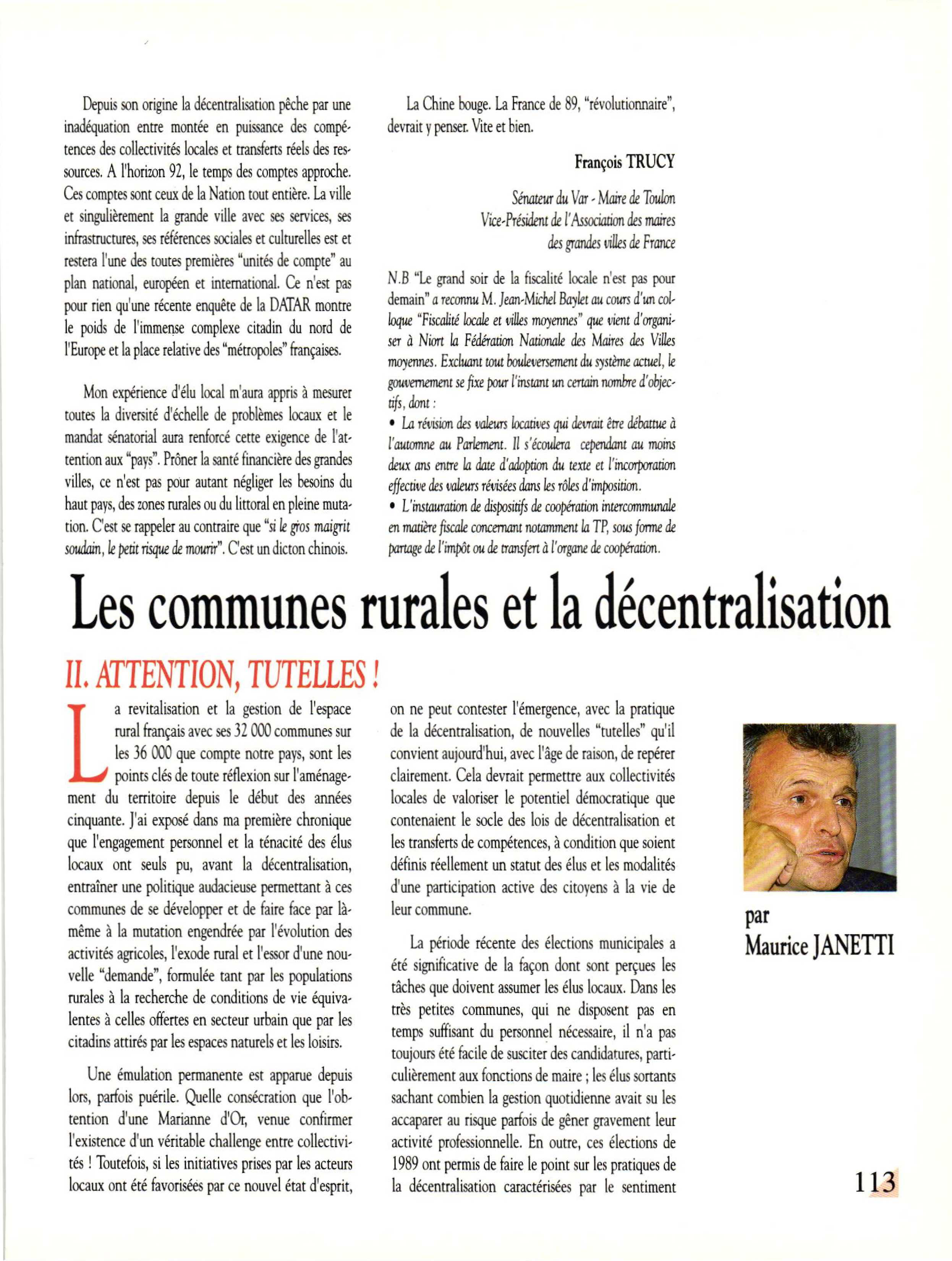 Article : Les communes rurales et la décentralisation. Attention, tutelles ! (II)