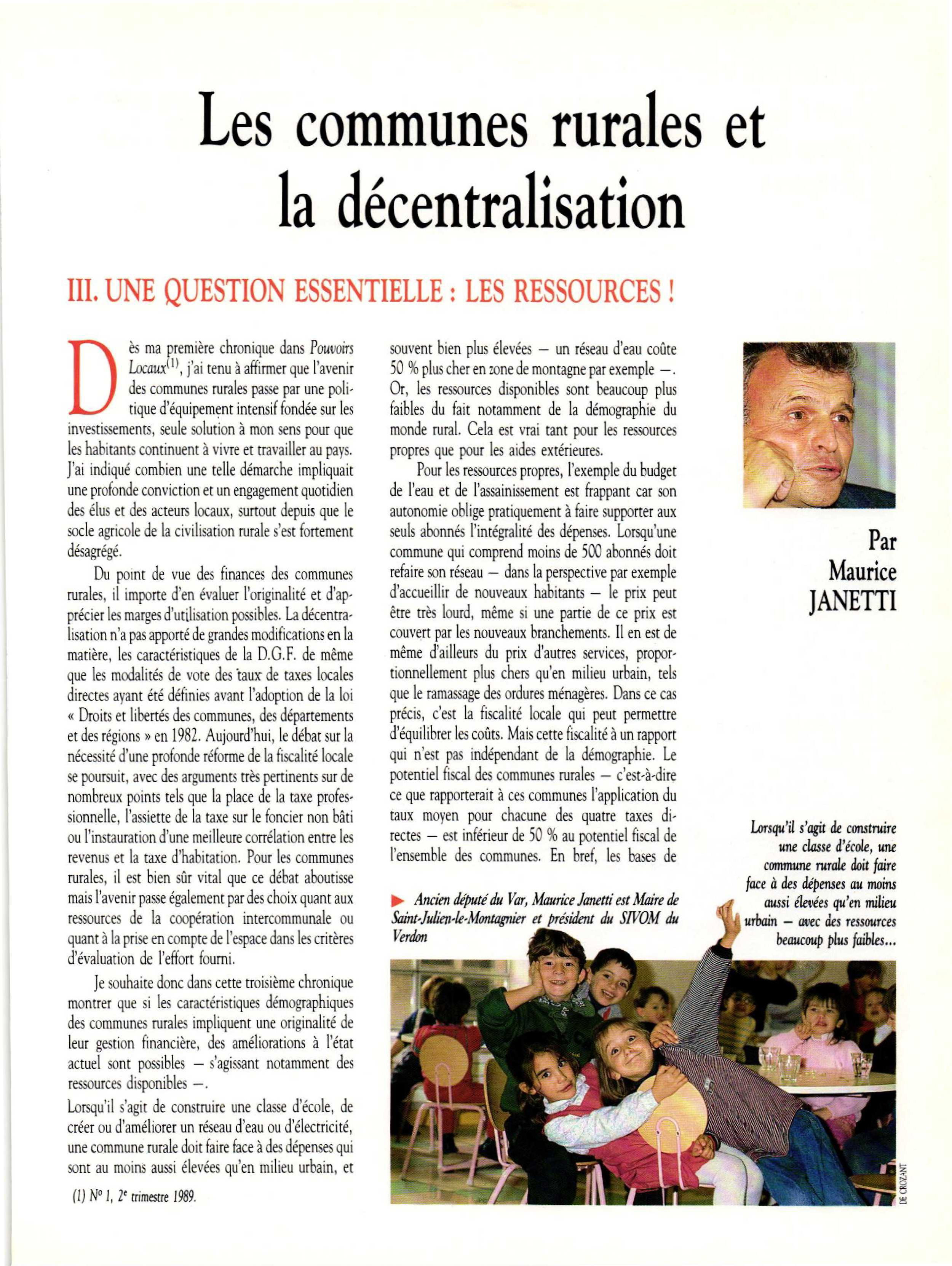 Article : Les communes rurales et la décentralisation. Une question essentielle : les ressources !