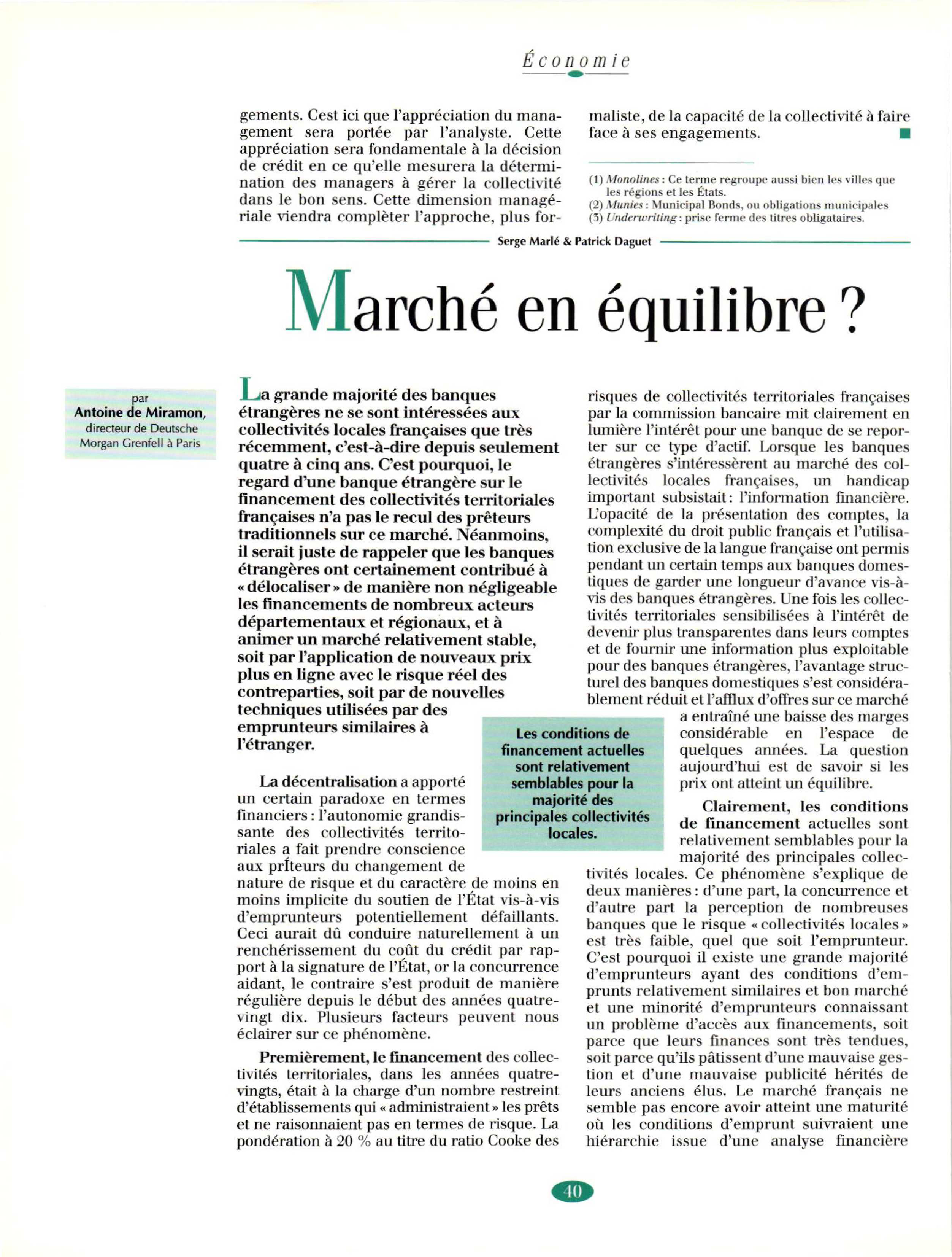 Article : Marché en équilibre ?
