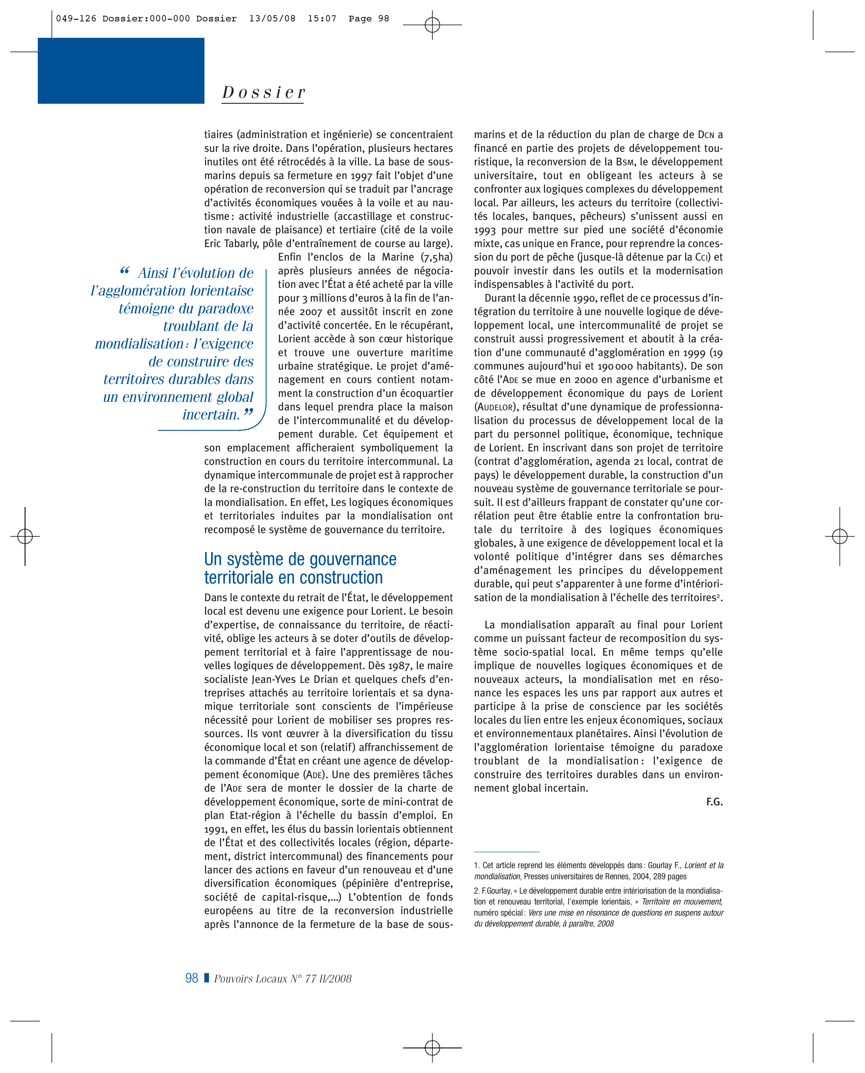 Article : Partenariats entre collectivités territoriales et organisations internationales-Marseille et la Banque mondiale