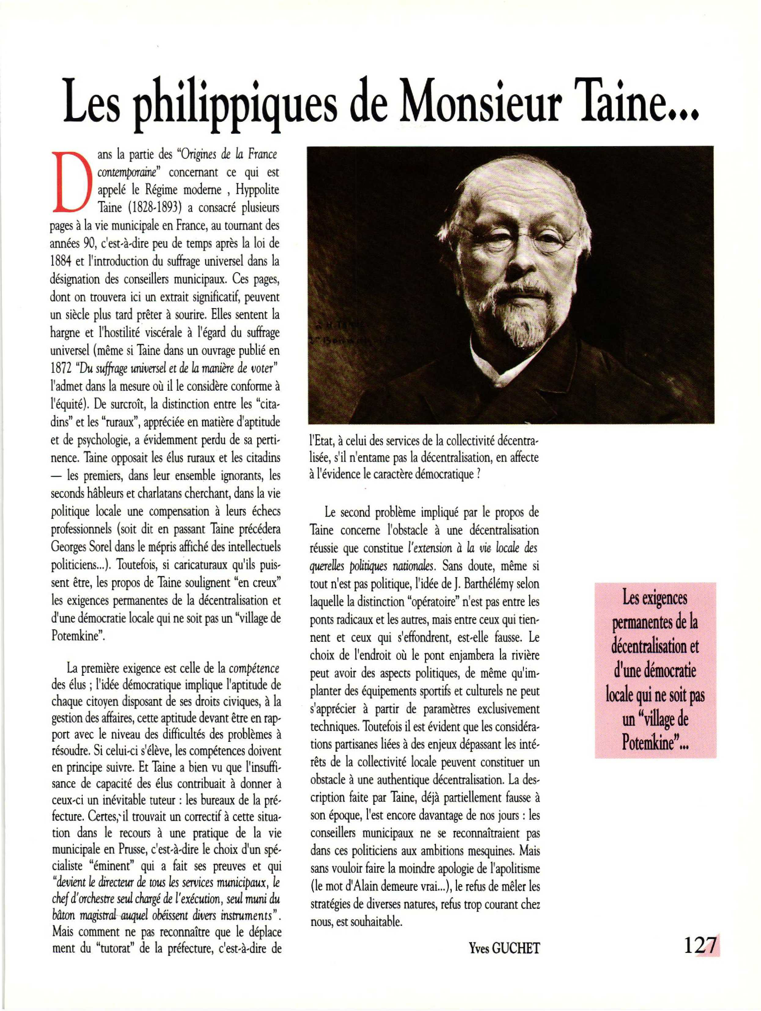 Article : Les philippiques de Monsieur Taine... 