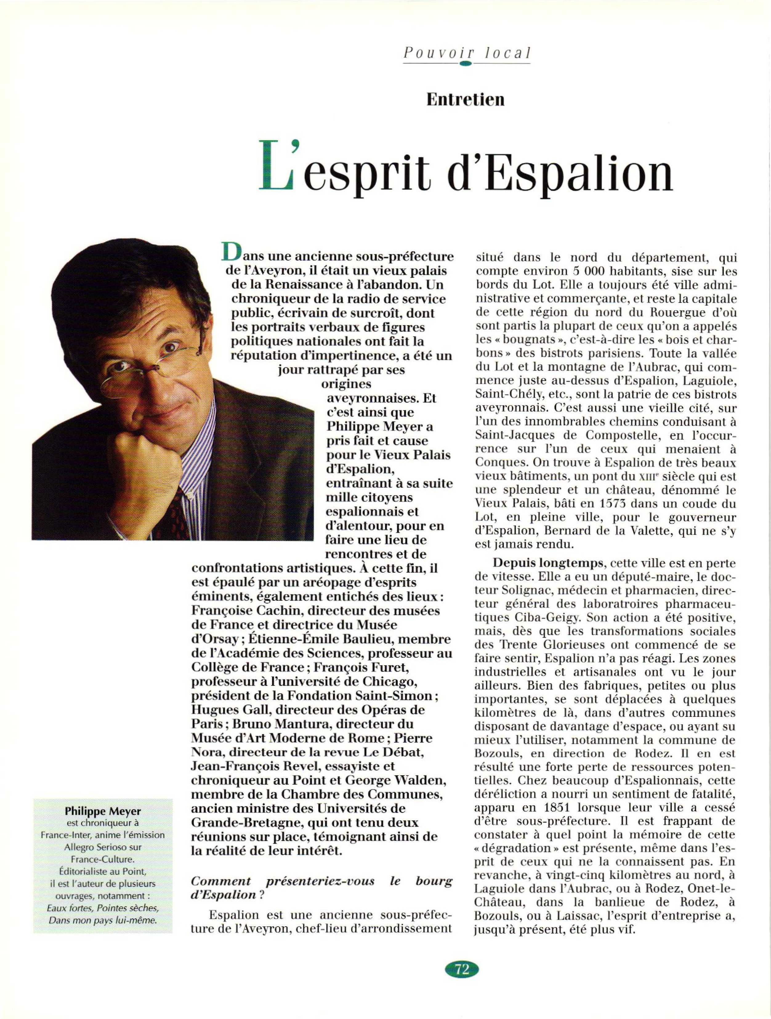 Article : L’esprit d’Espalion, entretien avec Meyer P.