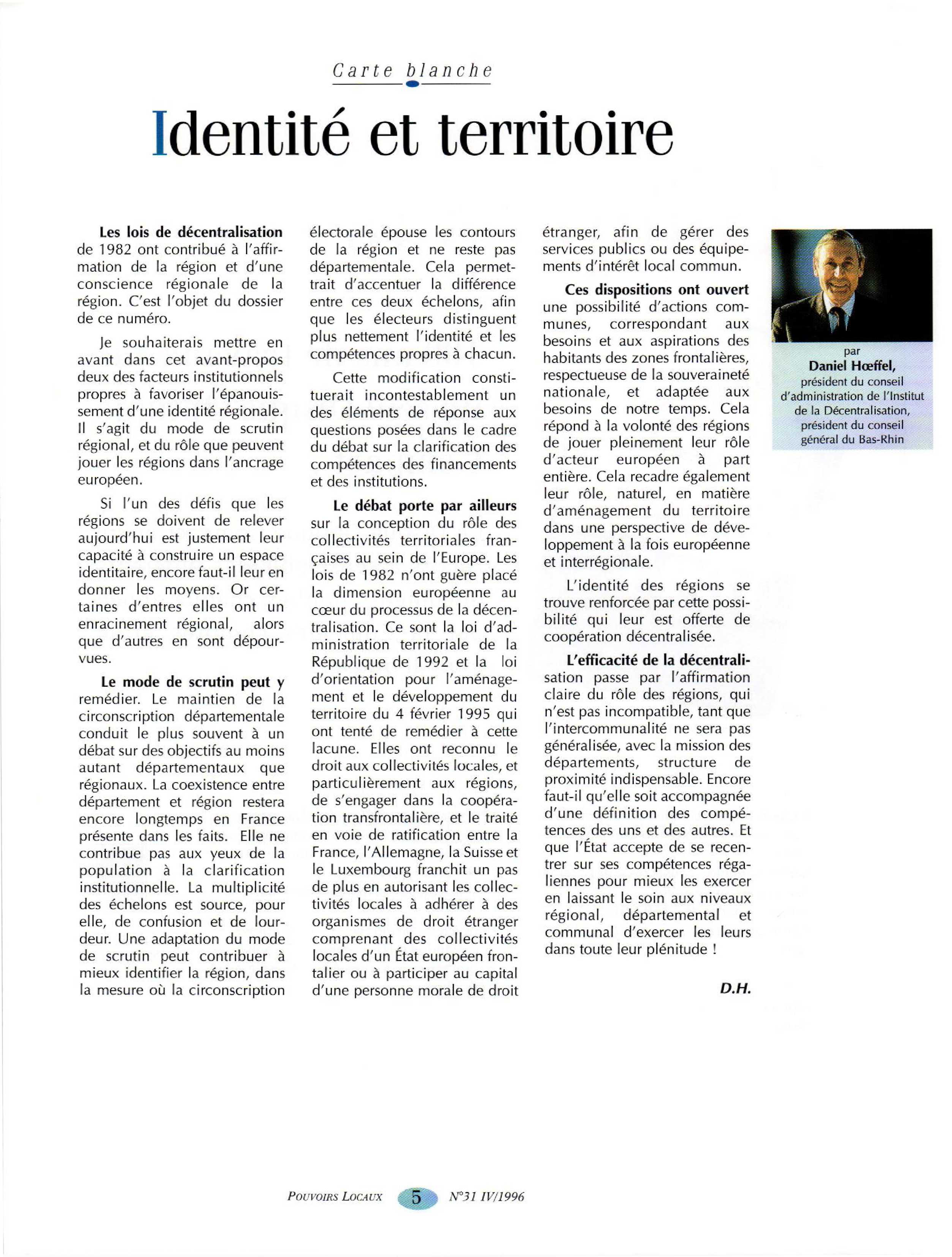 Article :  Identité et territoire