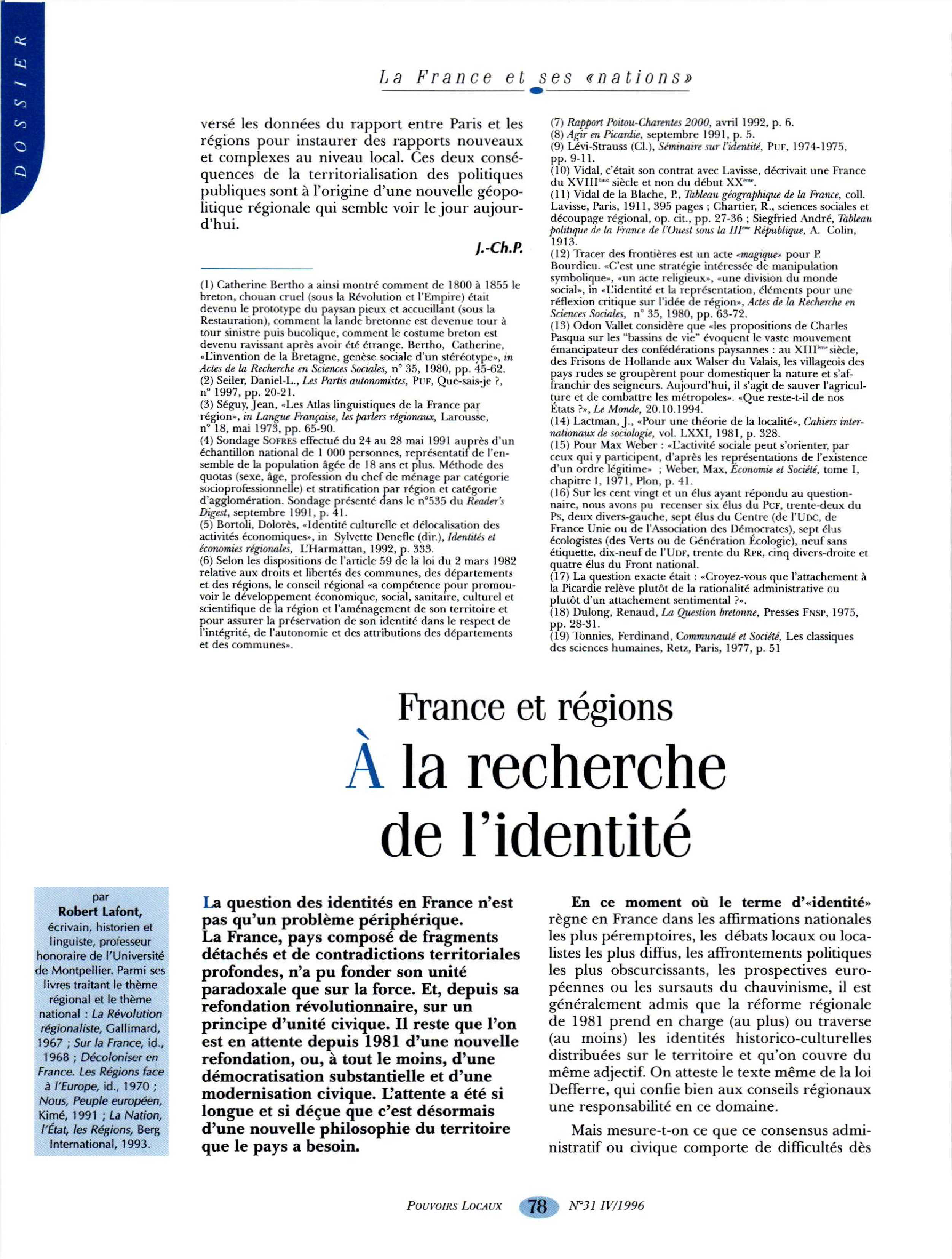 Article : France et régions : à la recherche de l’identité