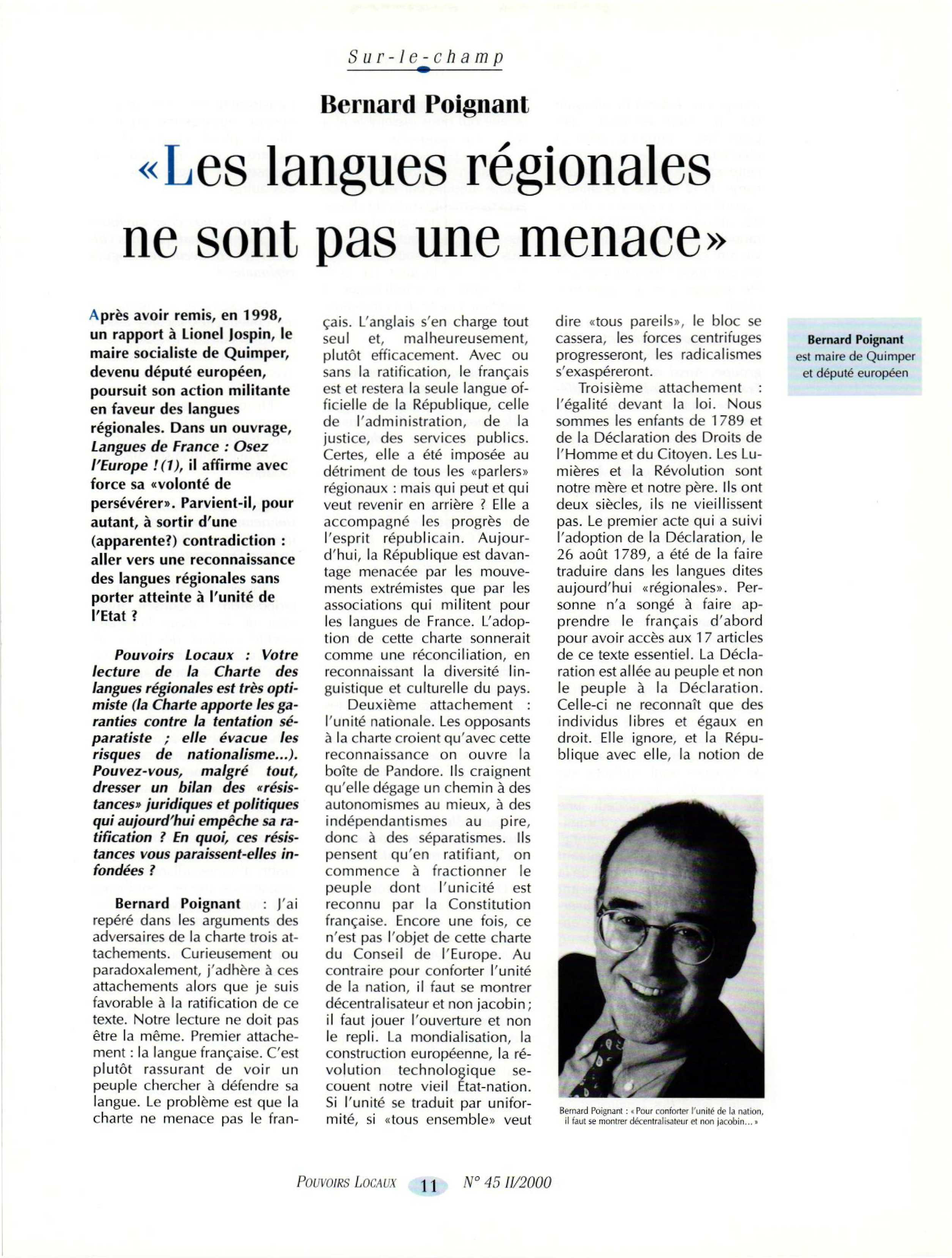 Article : Entretien avec Bernard Poignant