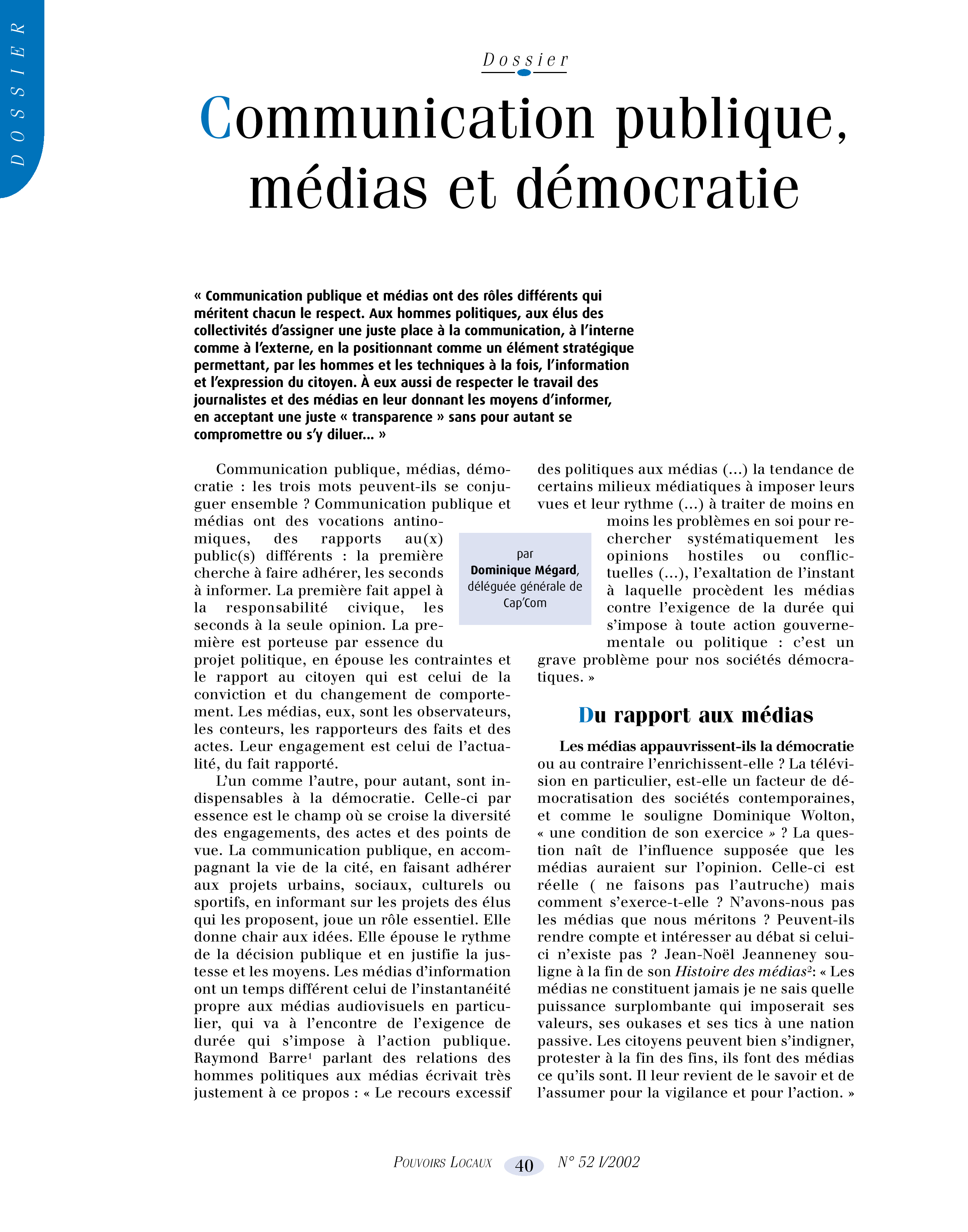 Article : Communication publique, médias et démocratie