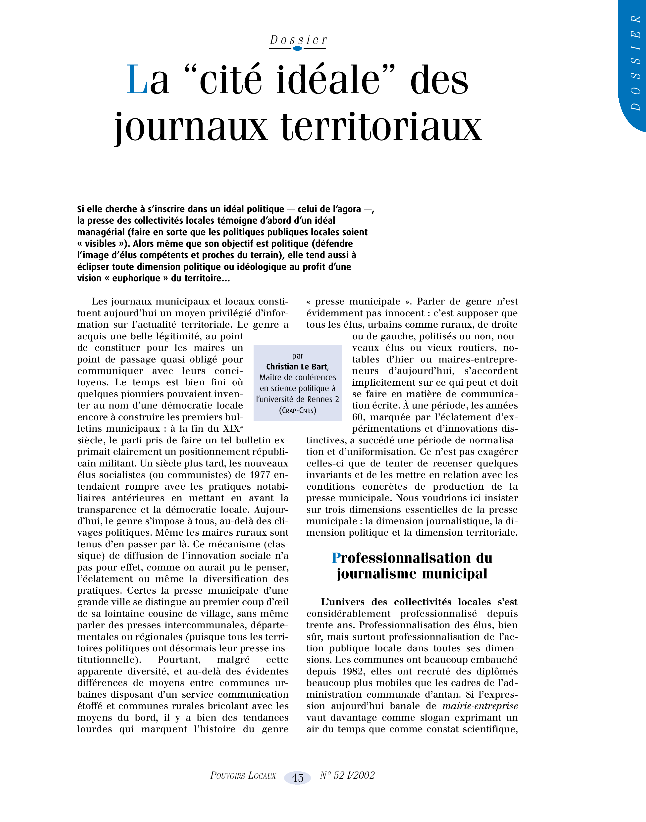 Article : La « cité idéale » des journaux territoriaux