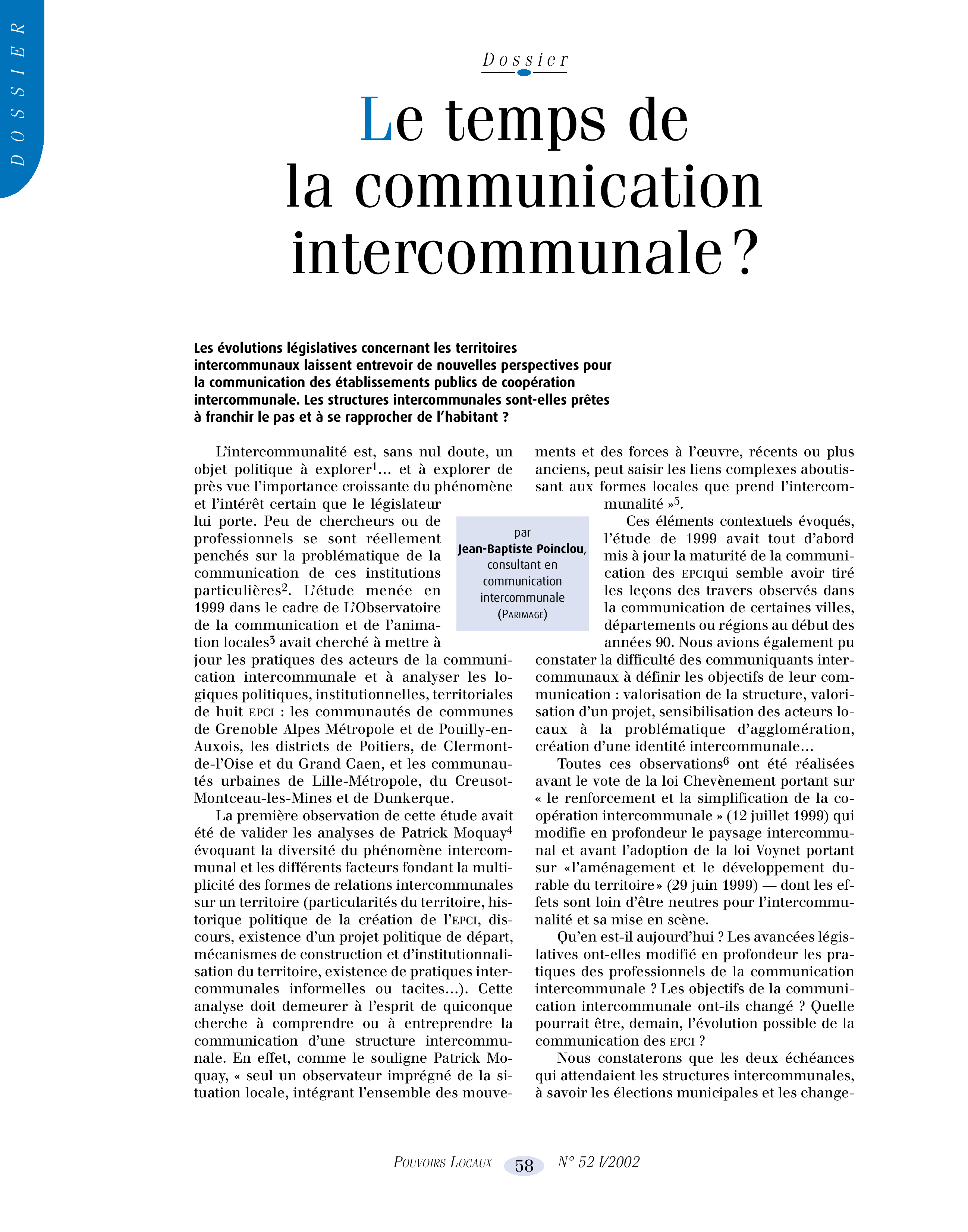 Article : Le temps de la communication intercommunale ?