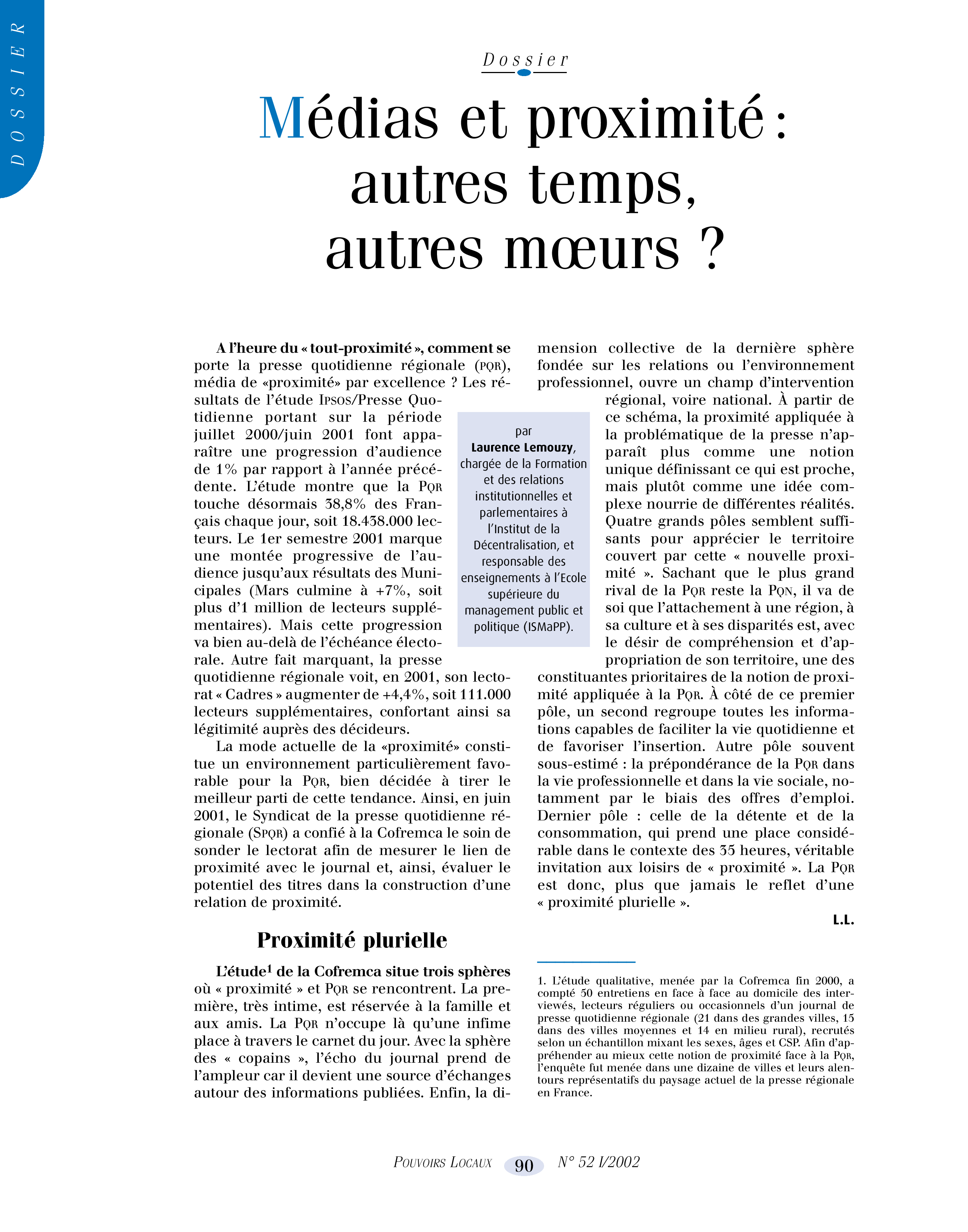 Article : Médias et proximité : autres temps, autres moeurs ?