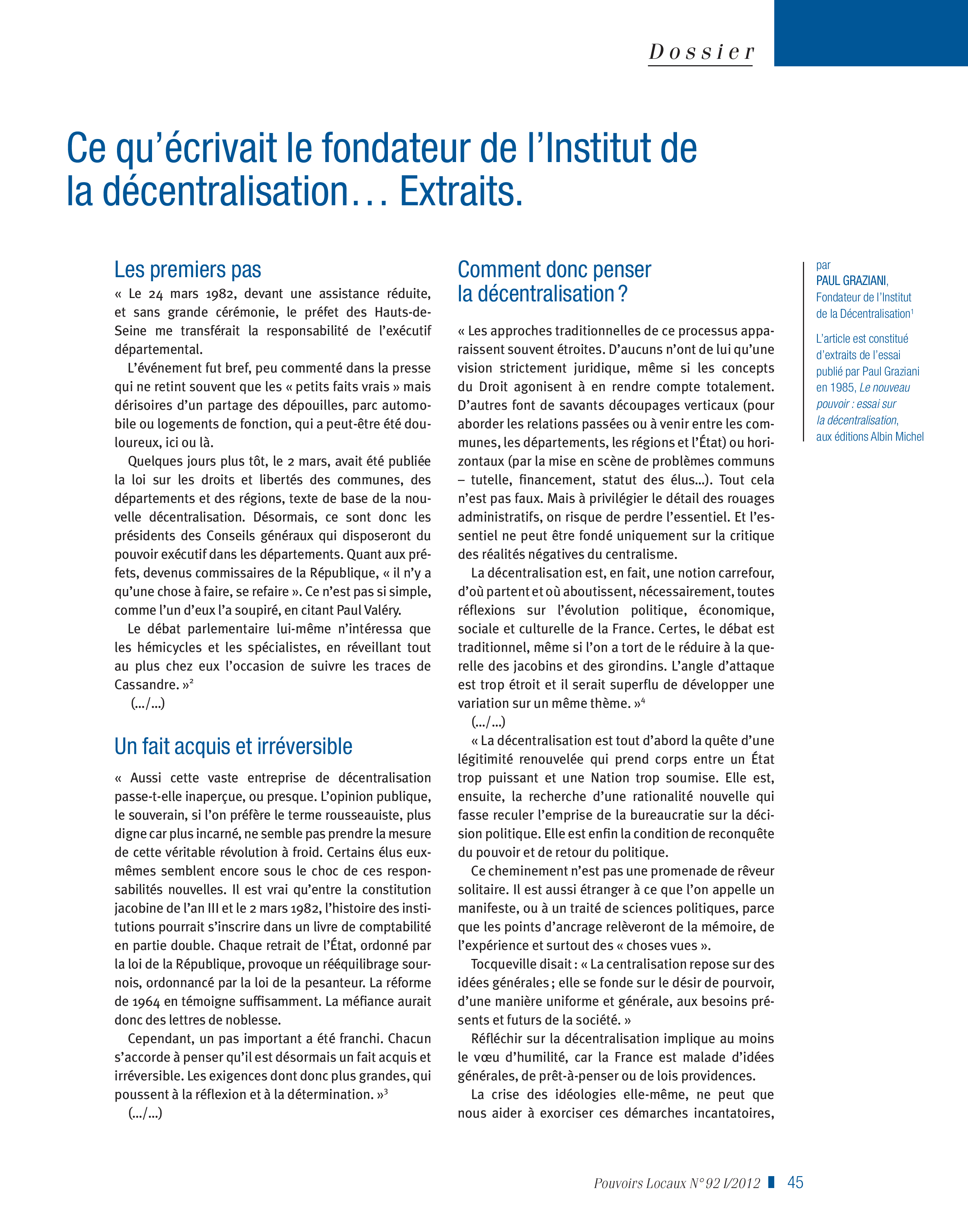 Article : Ce qu’écrivait le fondateur de l’Institut de la décentralisation... Extraits.