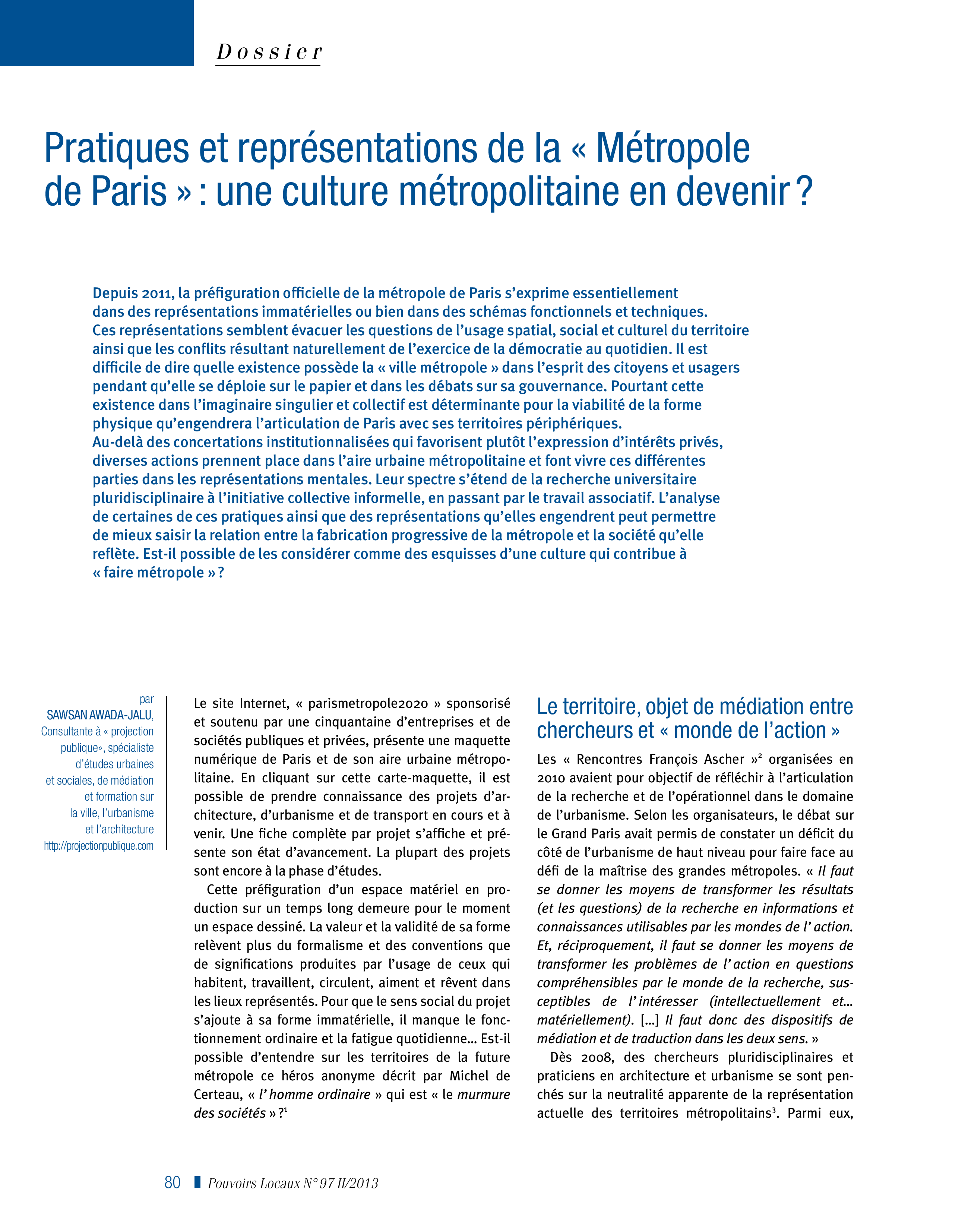 Article : Pratiques et représentations de la « Métropole de Paris » : une culture métropolitaine en devenir ?