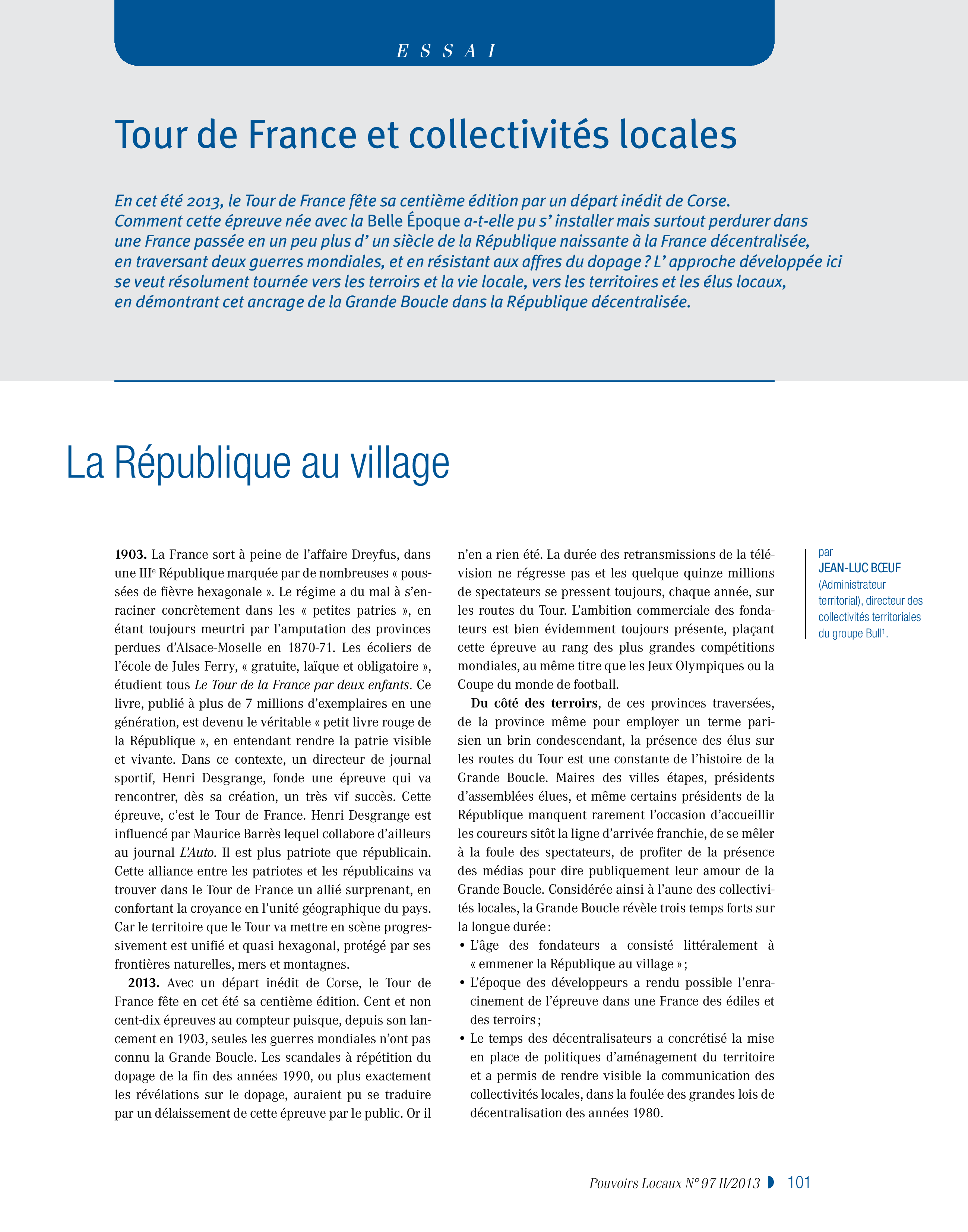 Article : Tour de France et collectivités locales : la République au village