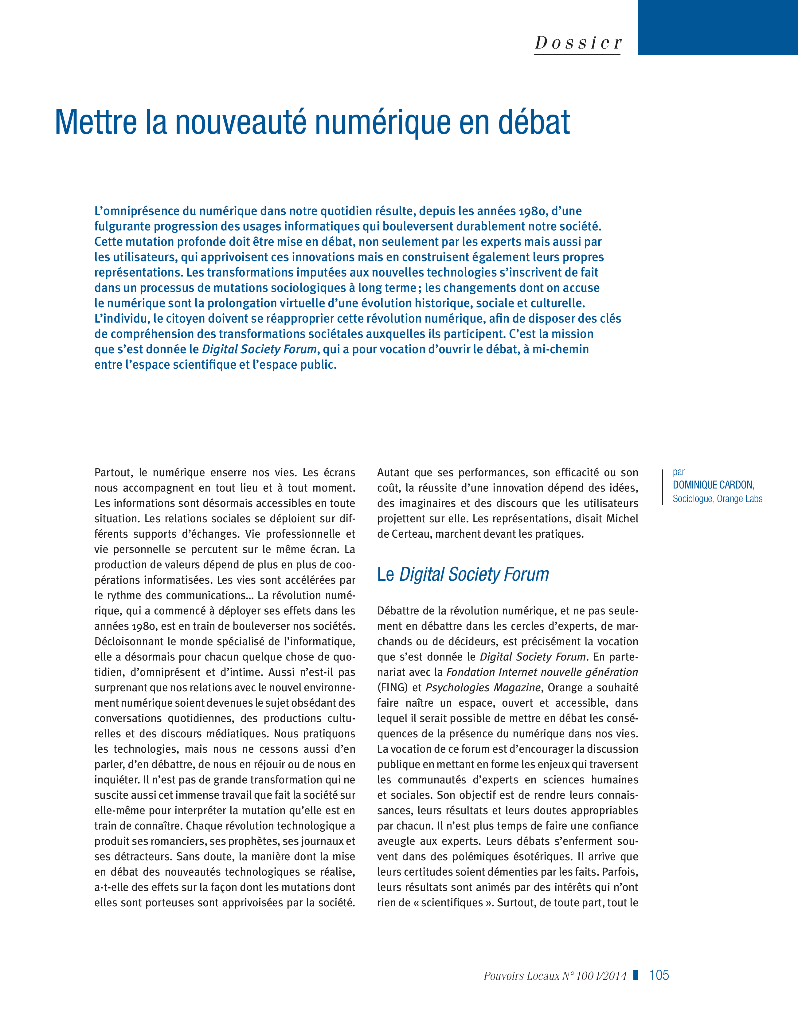 Article : Mettre la nouveauté numérique en débat
