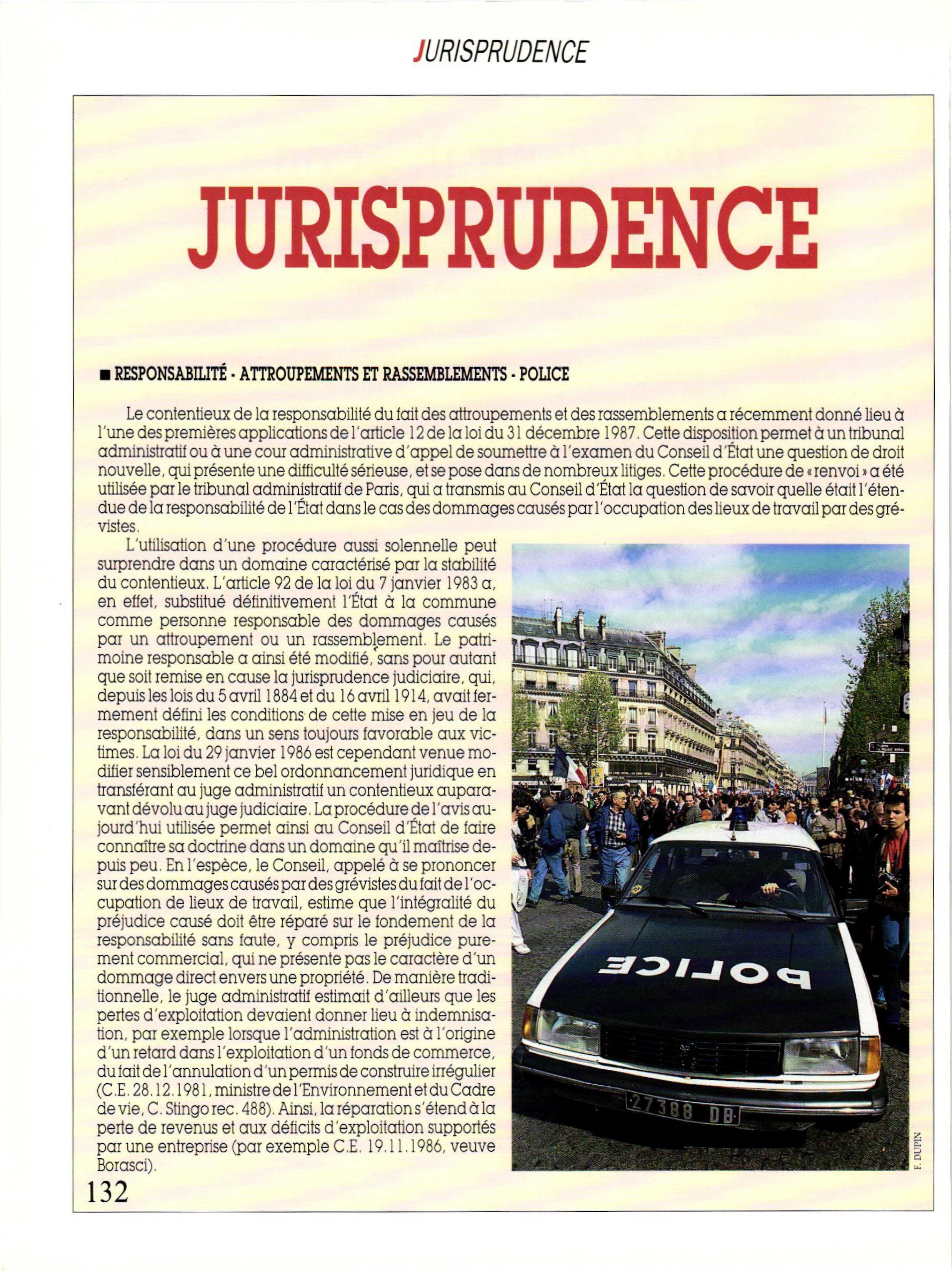 Article : Responsabilité - Attroupements et rassemblements - Polices  - Communes - Refus de concours de la force publique - Expropriation - Conditions de conclusion des contrats des collectivités territoriales