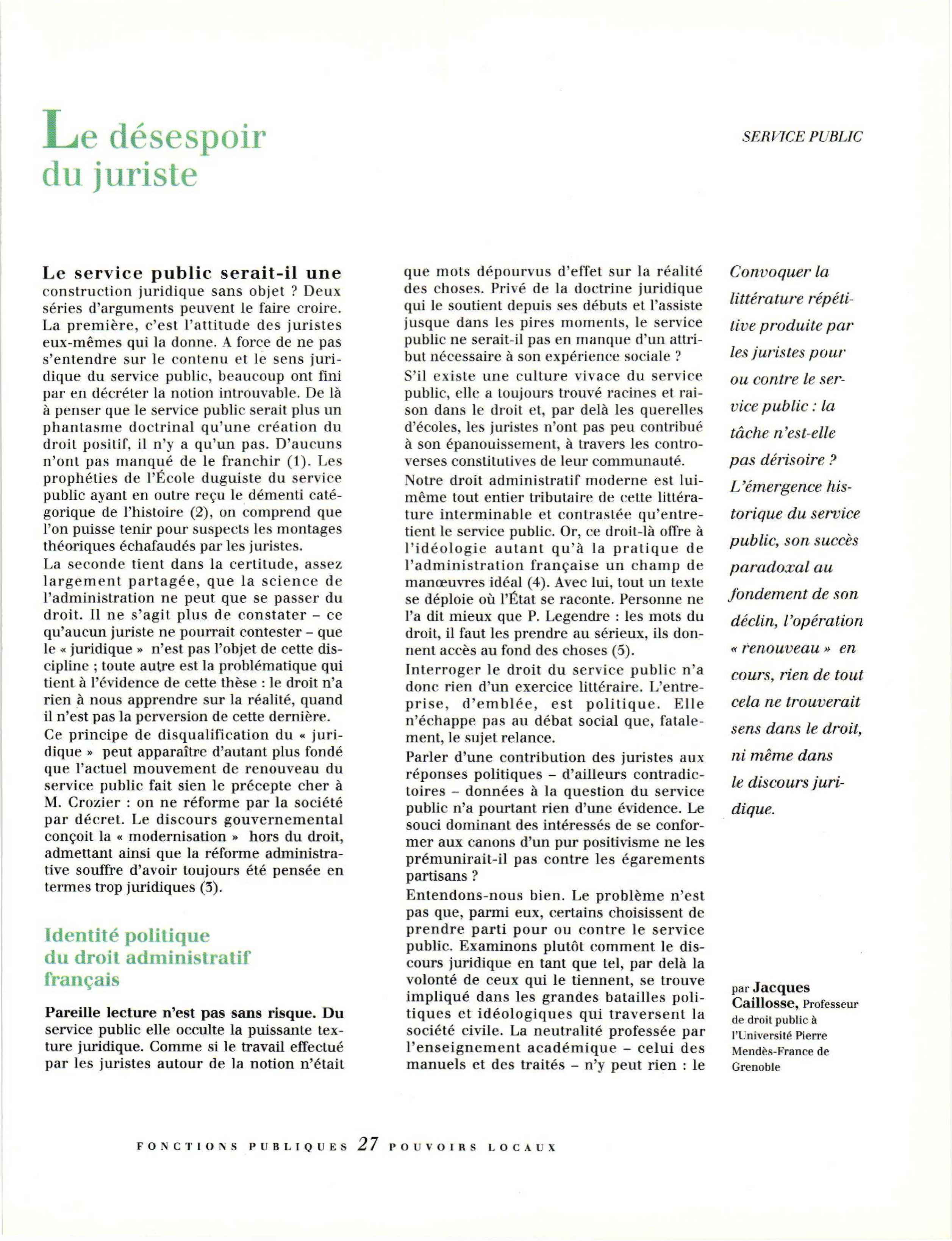 Article : Le désespoir du juriste