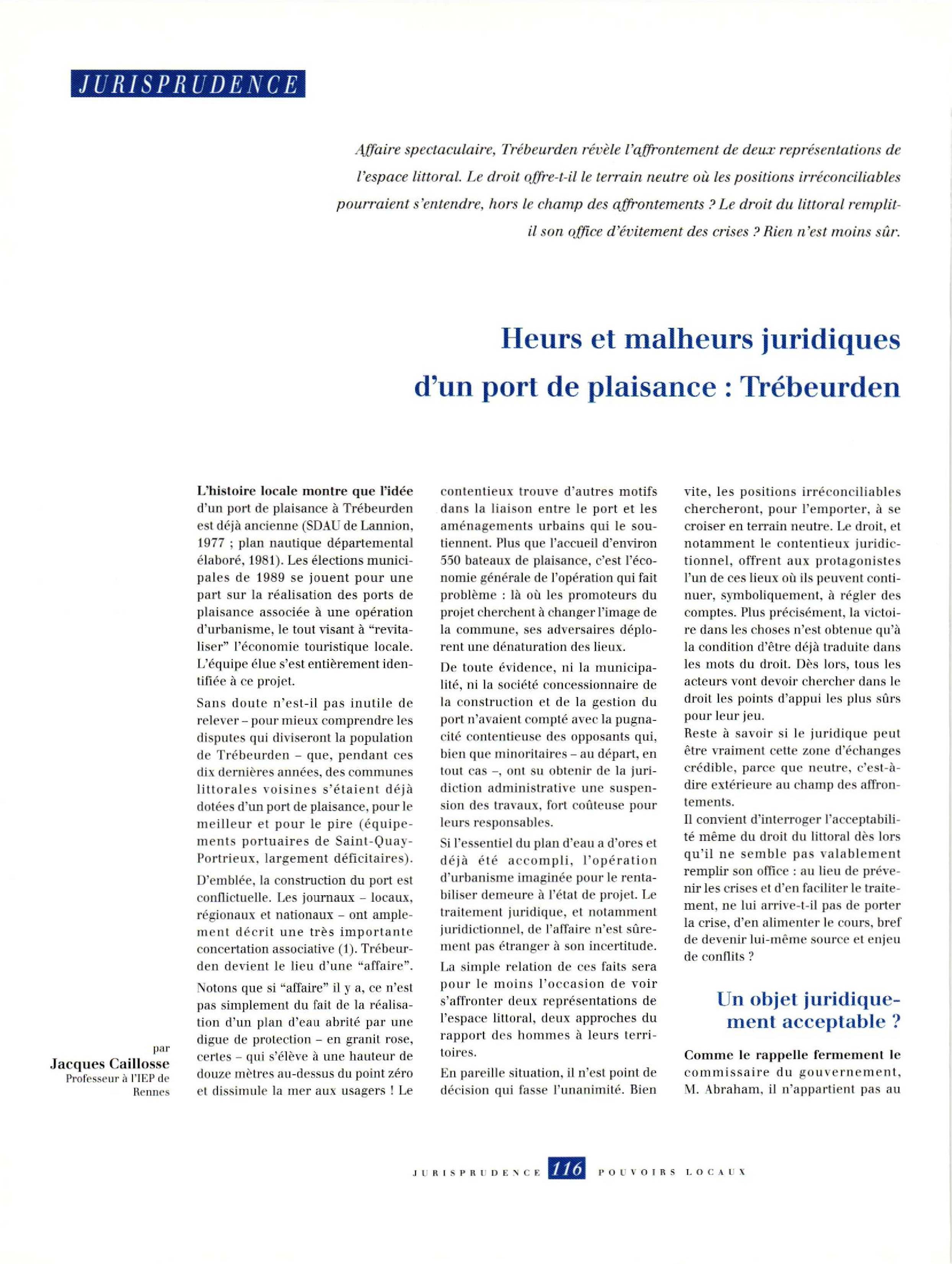 Article : Heurs et malheurs juridiques d’un port de plaisance : Trébeurden