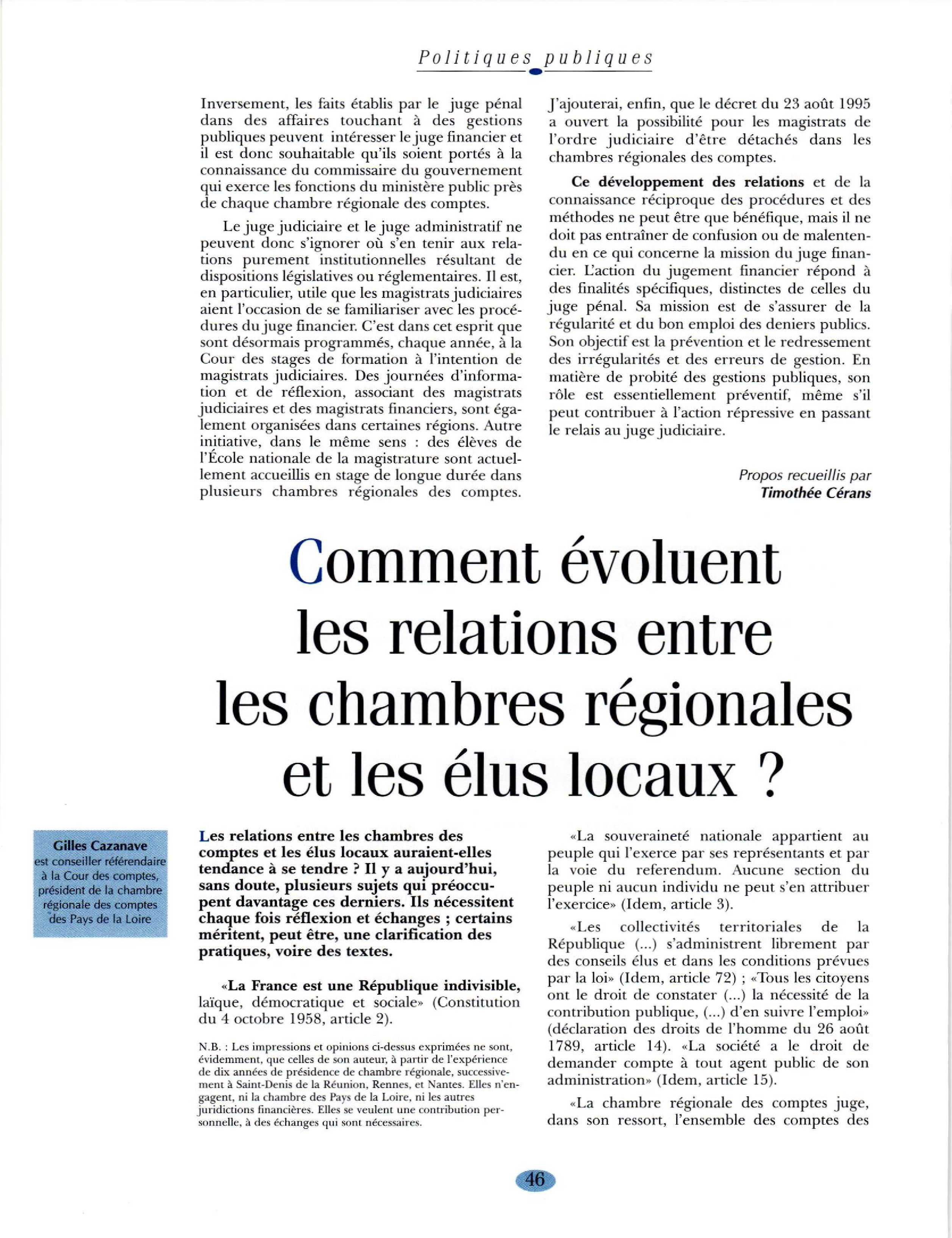 Article : Comment évoluent les relations entre les Chambres régionales et les élus locaux ?