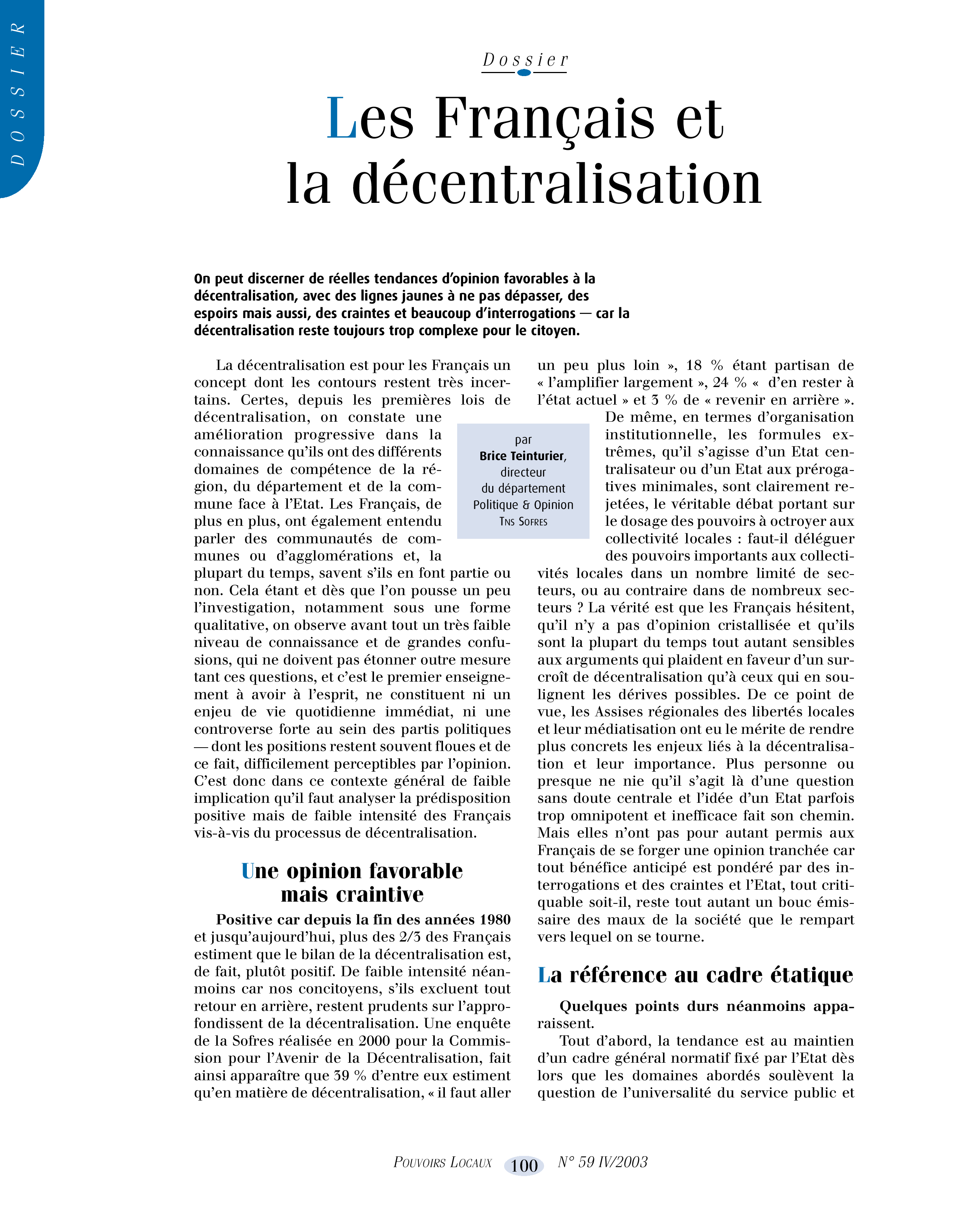 Article : Les Français et la décentralisation