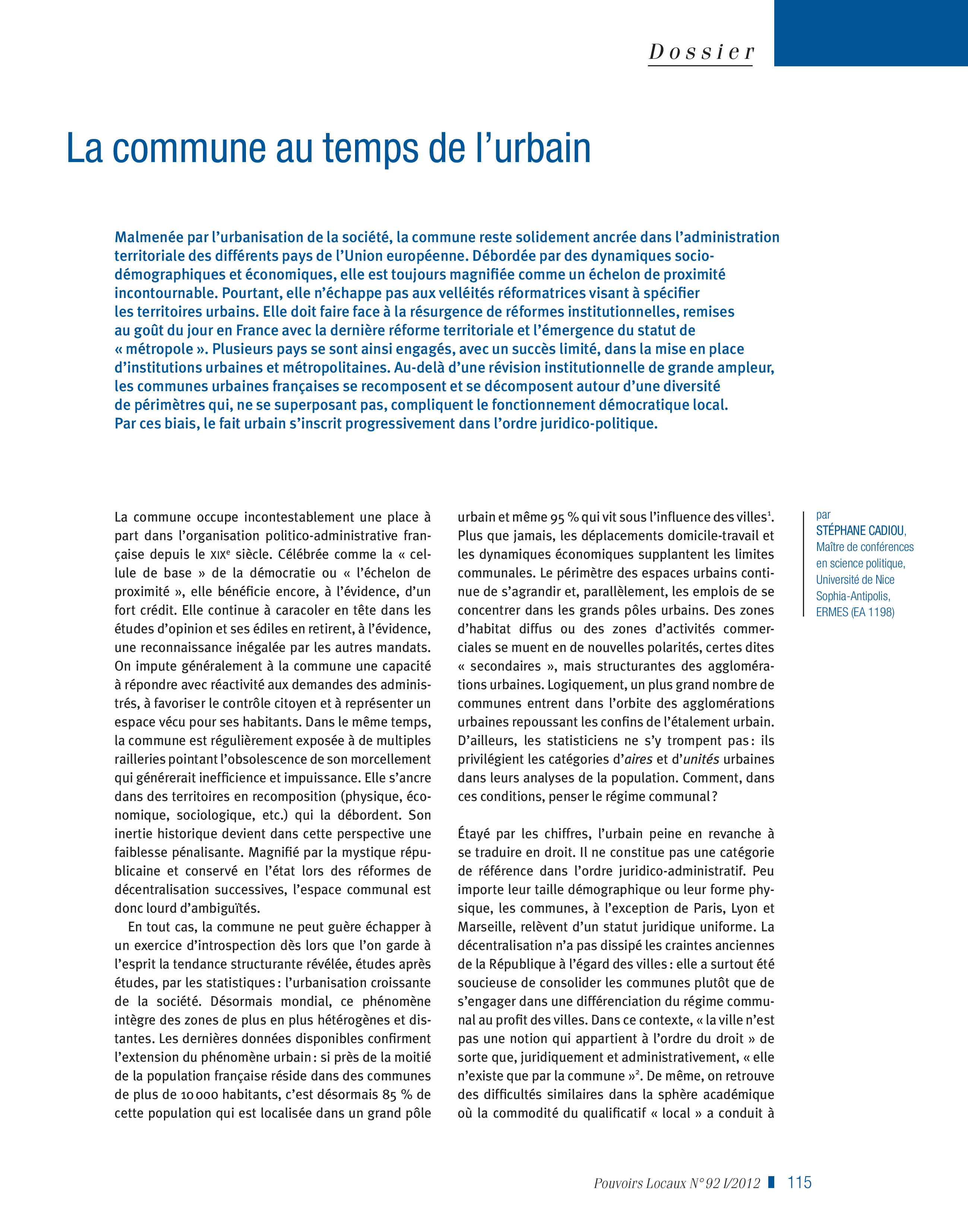 Article : La commune au temps de l’urbain